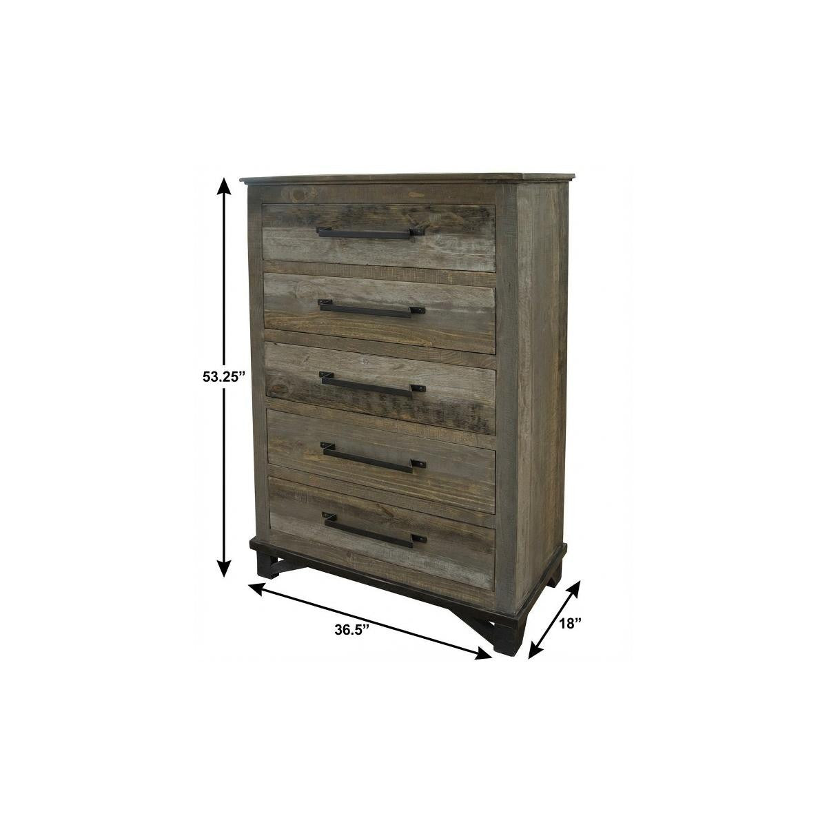 37" Gray Solid Wood Five Drawer Chest