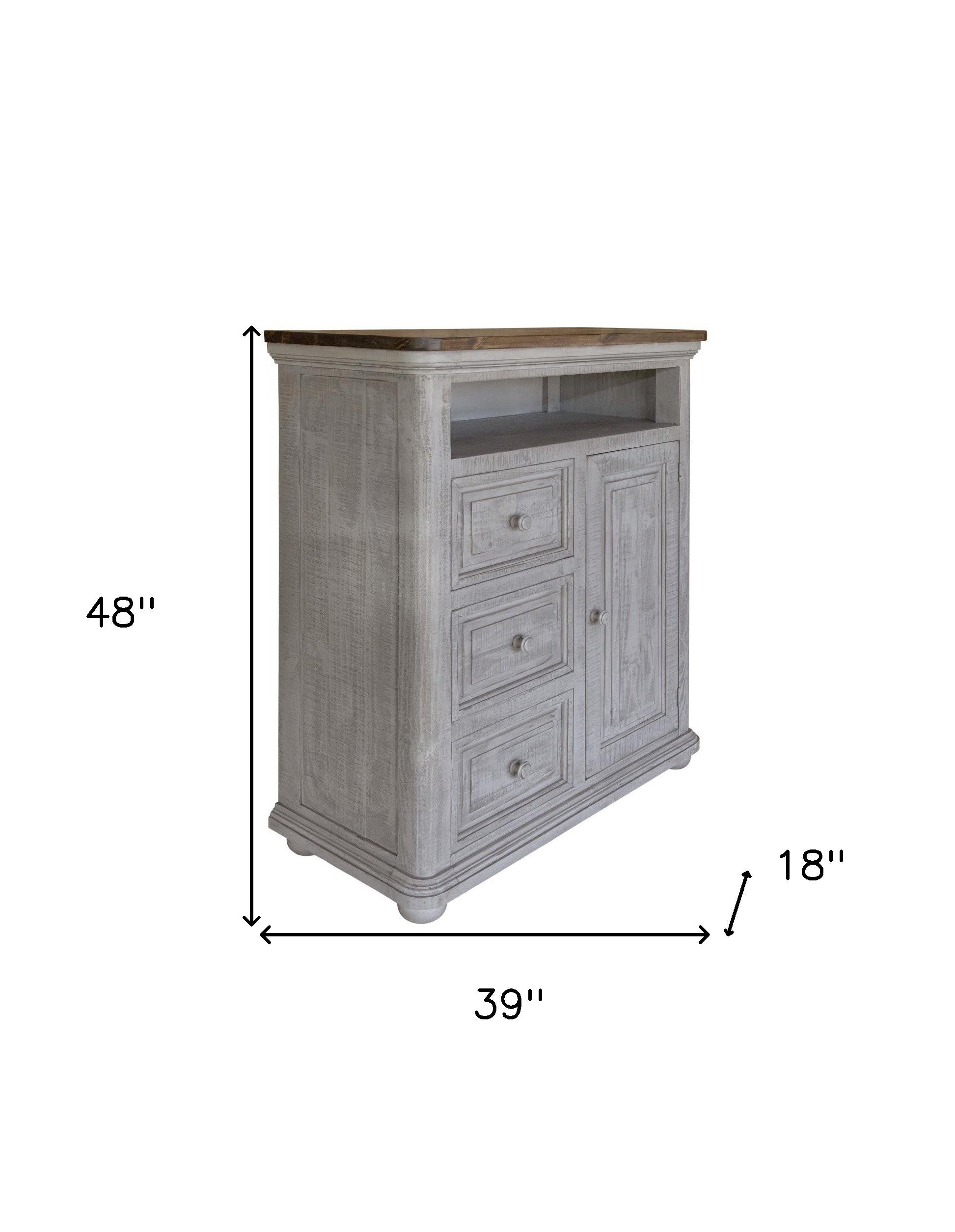 39" Gray Solid Wood Three Drawer Chest