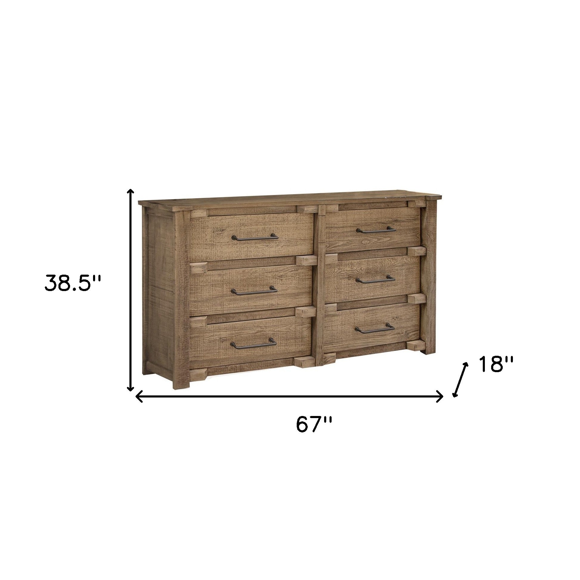 67" Natural Solid Wood Six Drawer Double Dresser