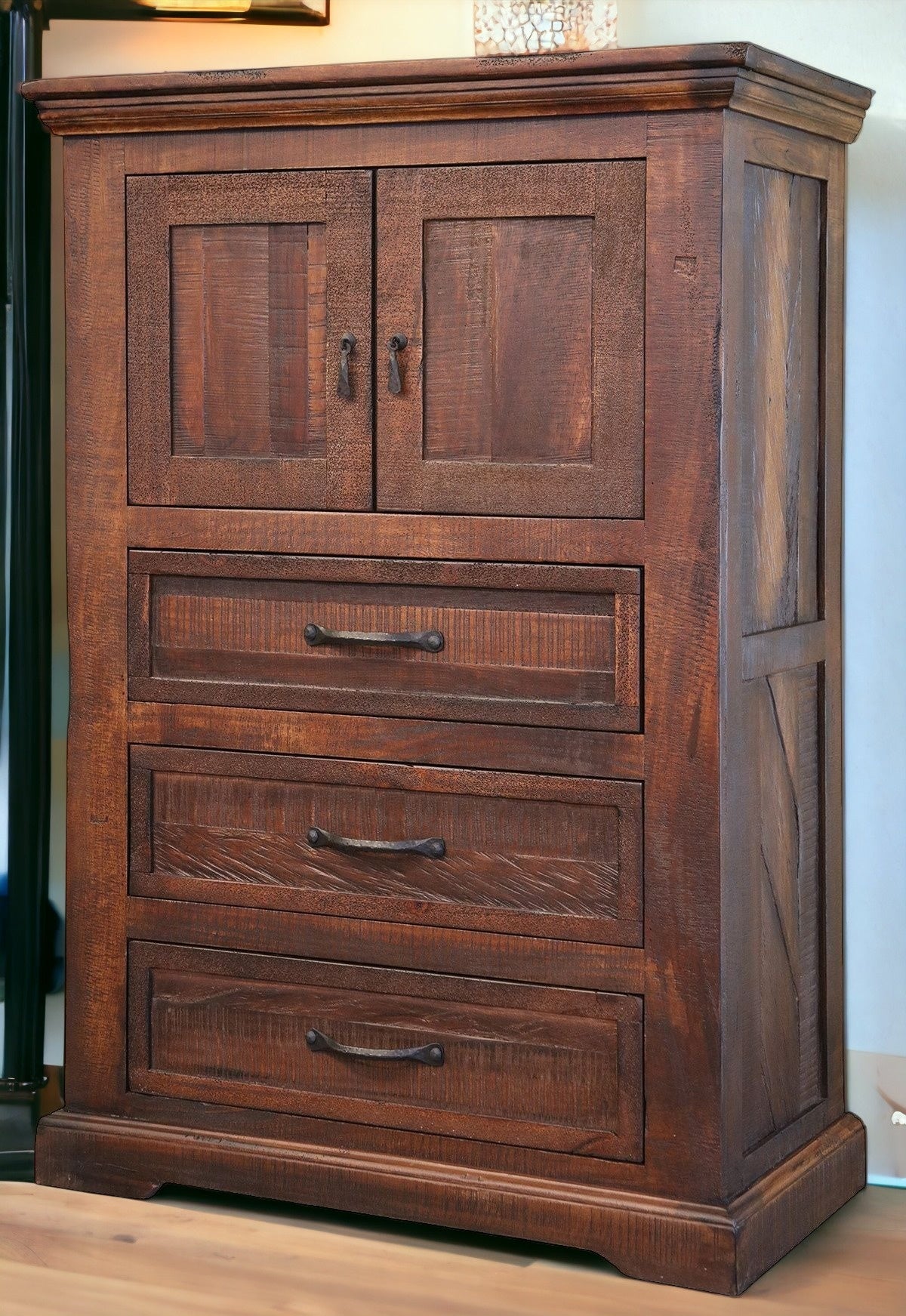 37" Brown Solid Wood Three Drawer Chest