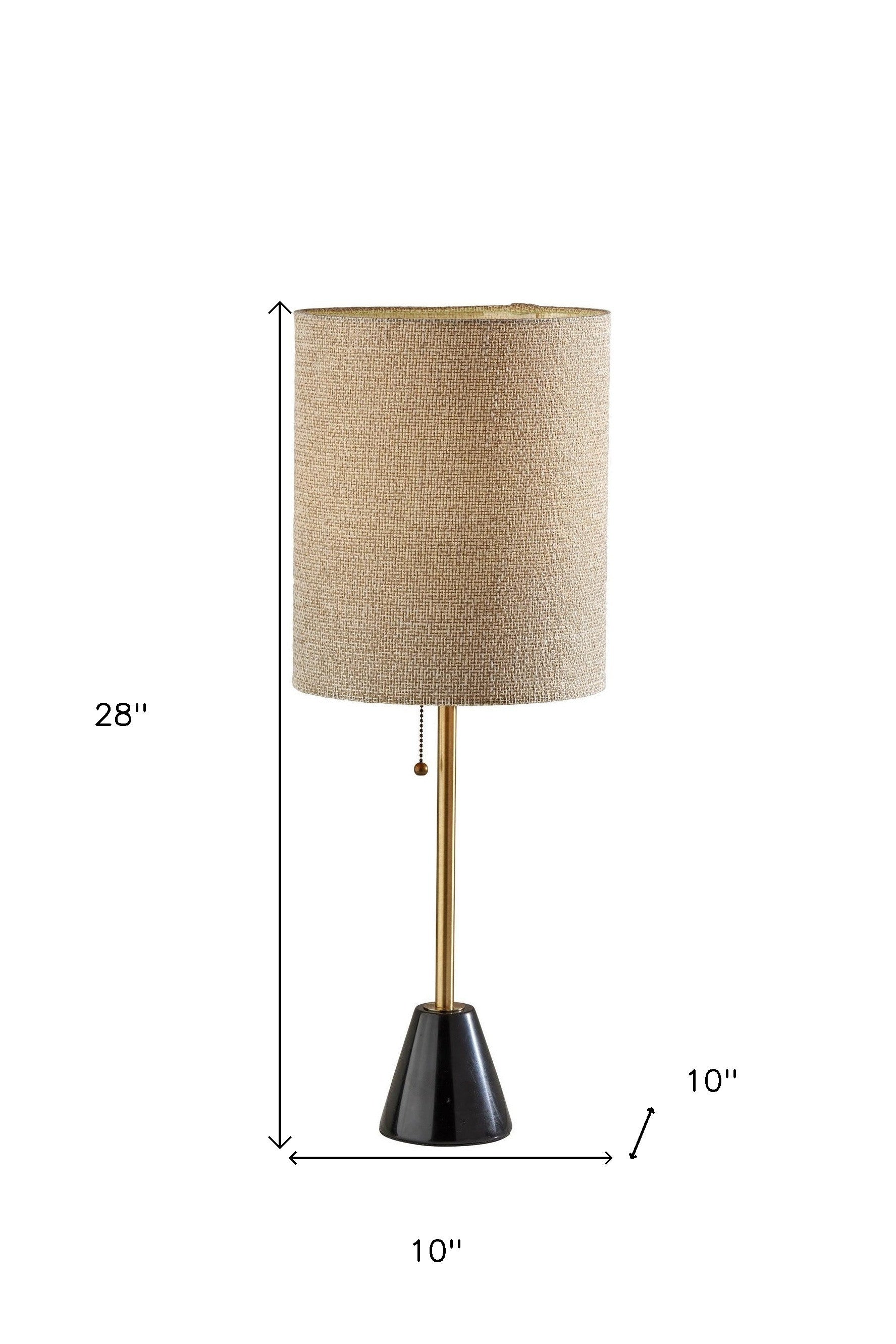 28" Black and Gold Metal Cylinder Table Lamp With Beige Drum Shade