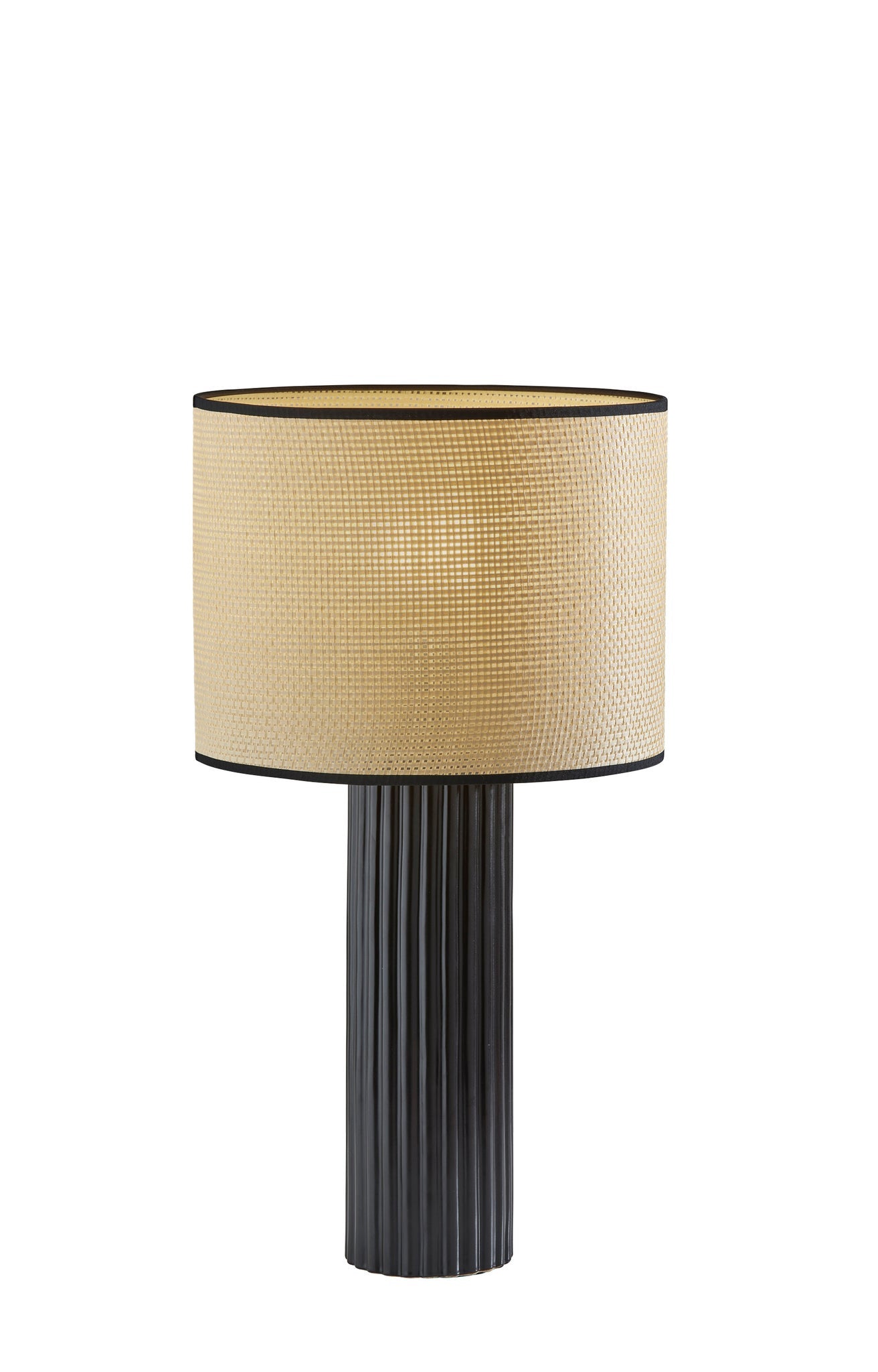 24" Black Ceramic Cylinder Table Lamp With Beige Drum Shade