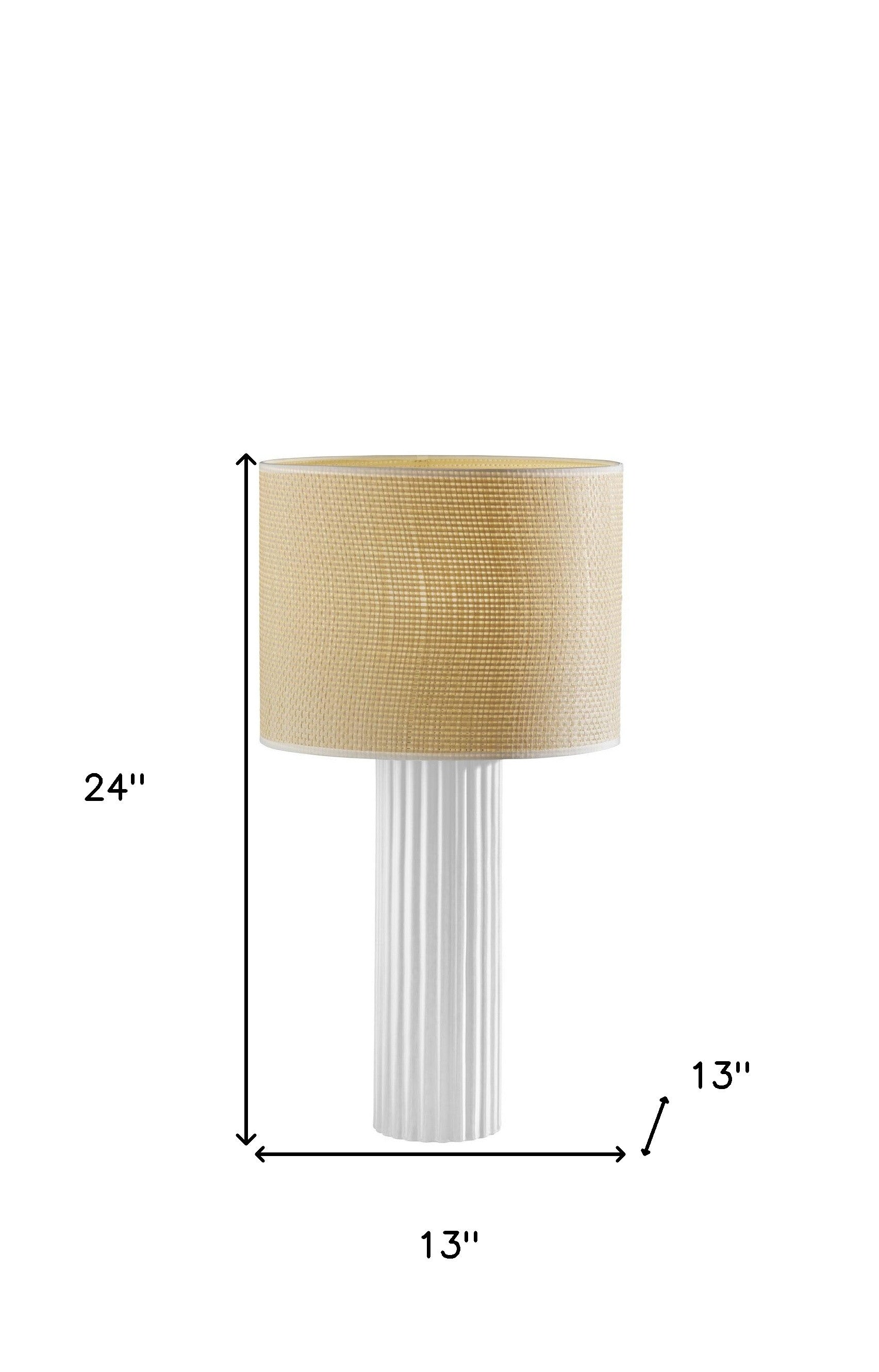 24" White Ceramic Cylinder Table Lamp With Beige Drum Shade