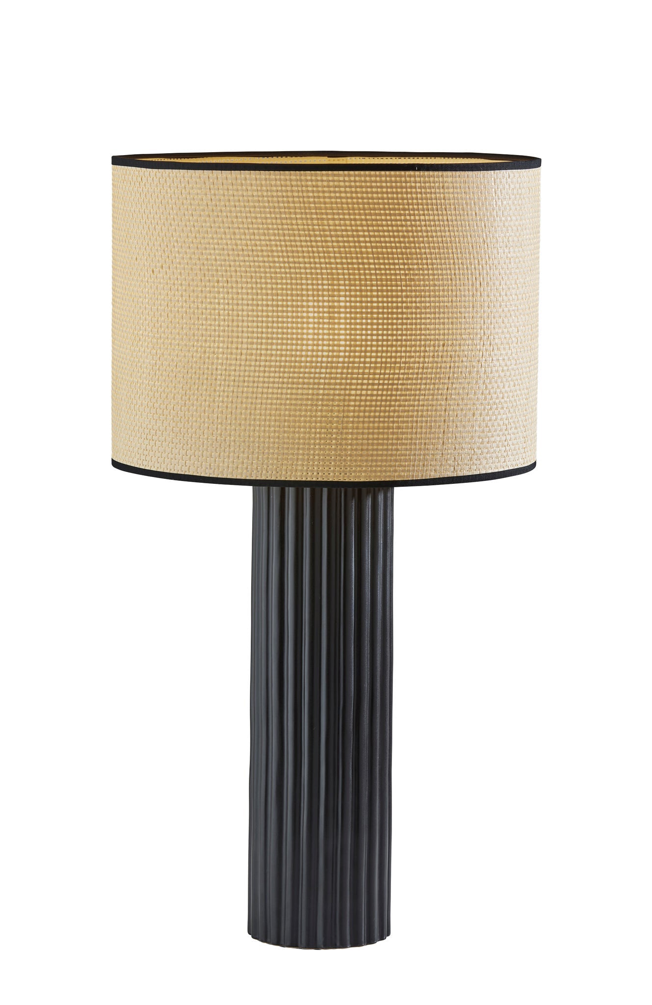 29" Black Ceramic Cylinder Table Lamp With Beige Drum Shade