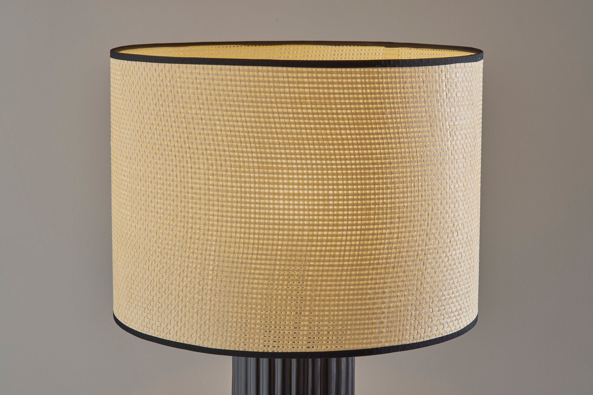29" Black Ceramic Cylinder Table Lamp With Beige Drum Shade