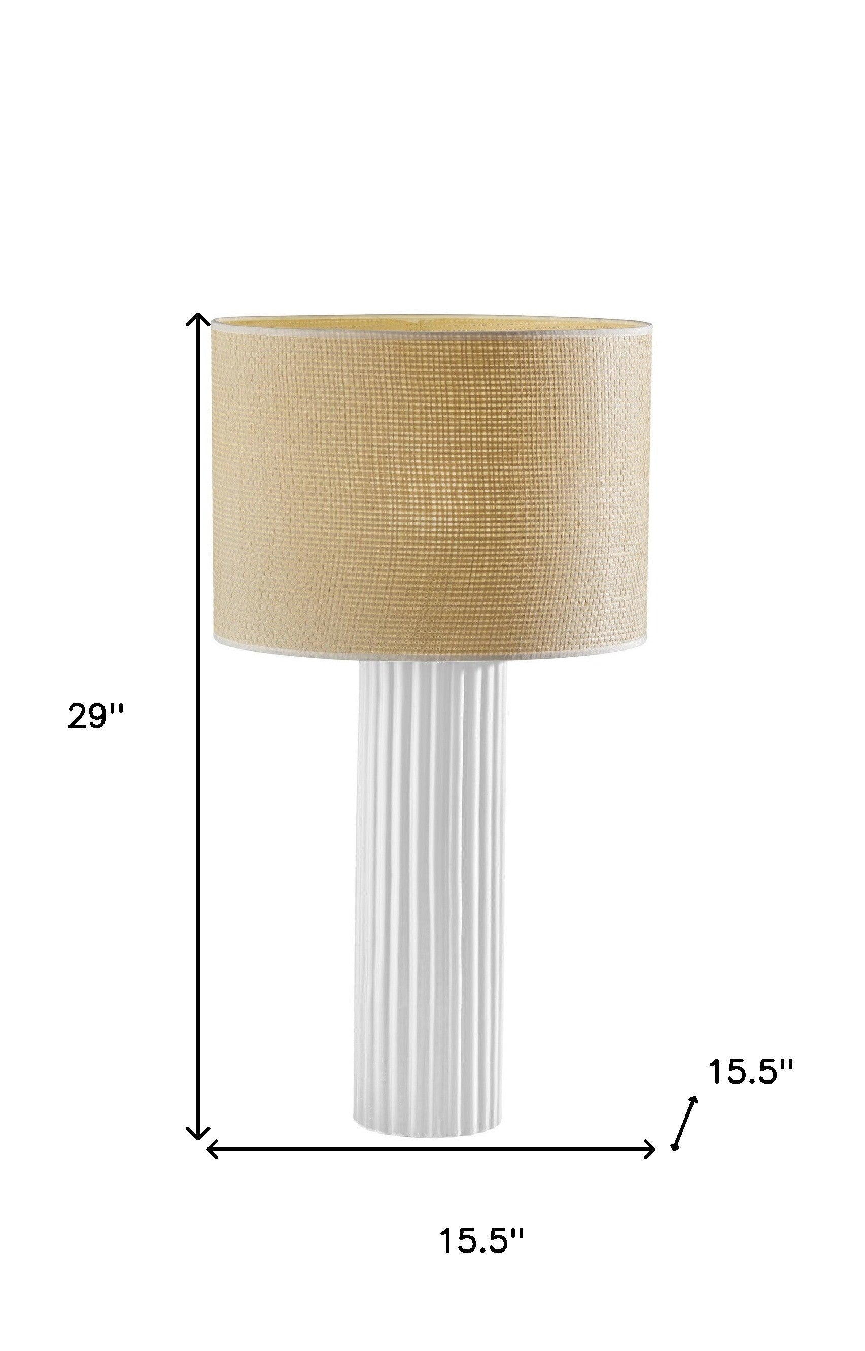 29" White Ceramic Cylinder Table Lamp With Beige Drum Shade