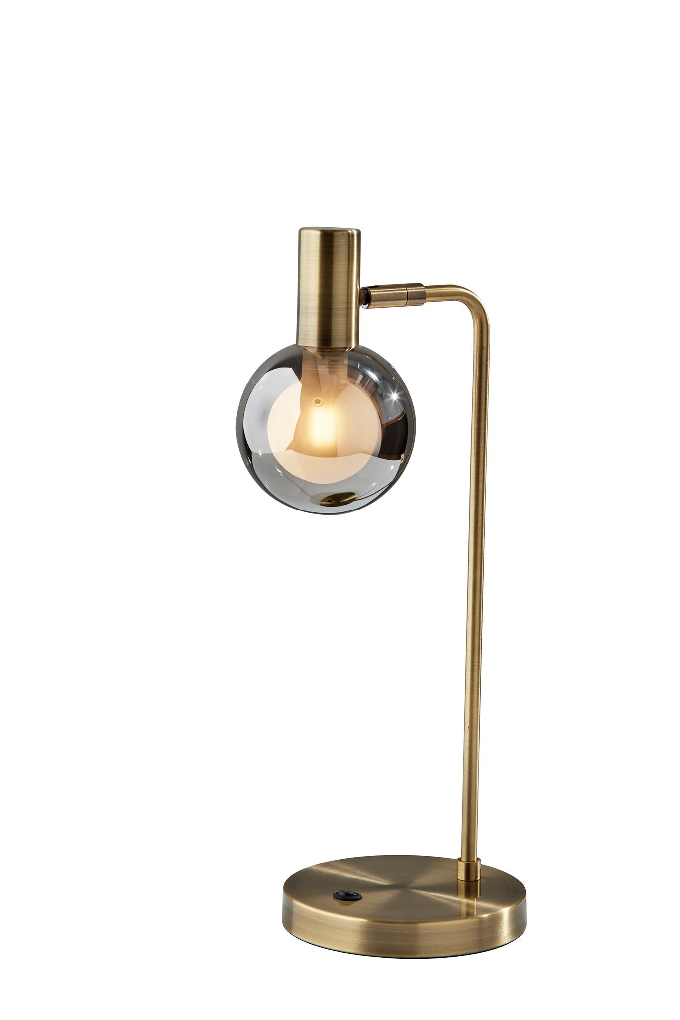 18" Antiqued Brass Metal Cylinder Desk Table Lamp With Gray Globe Shade With Starling LED Bulb