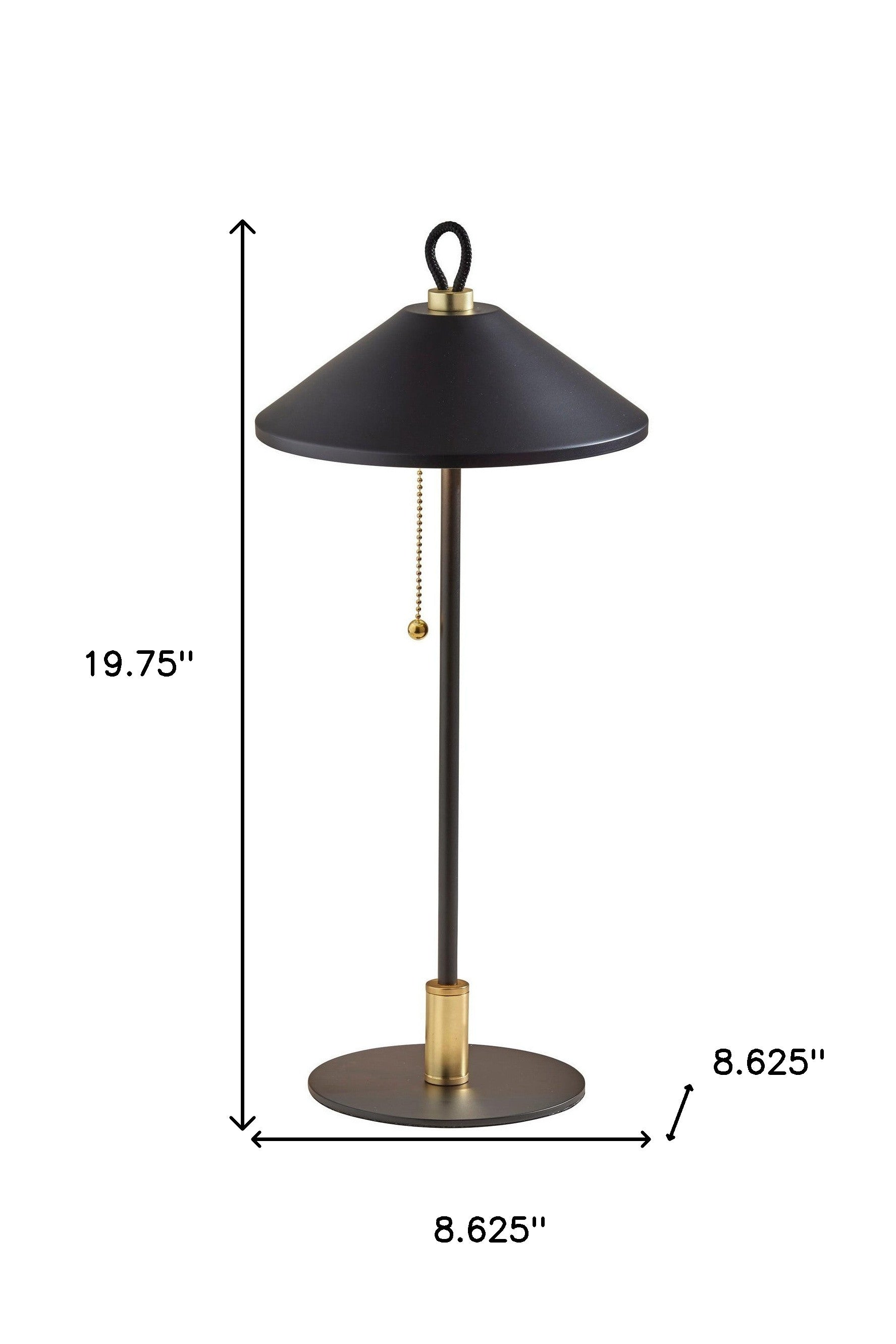20" Black and Gold Metal Two Light Candlestick LED Table Lamp With Black Cone Shade