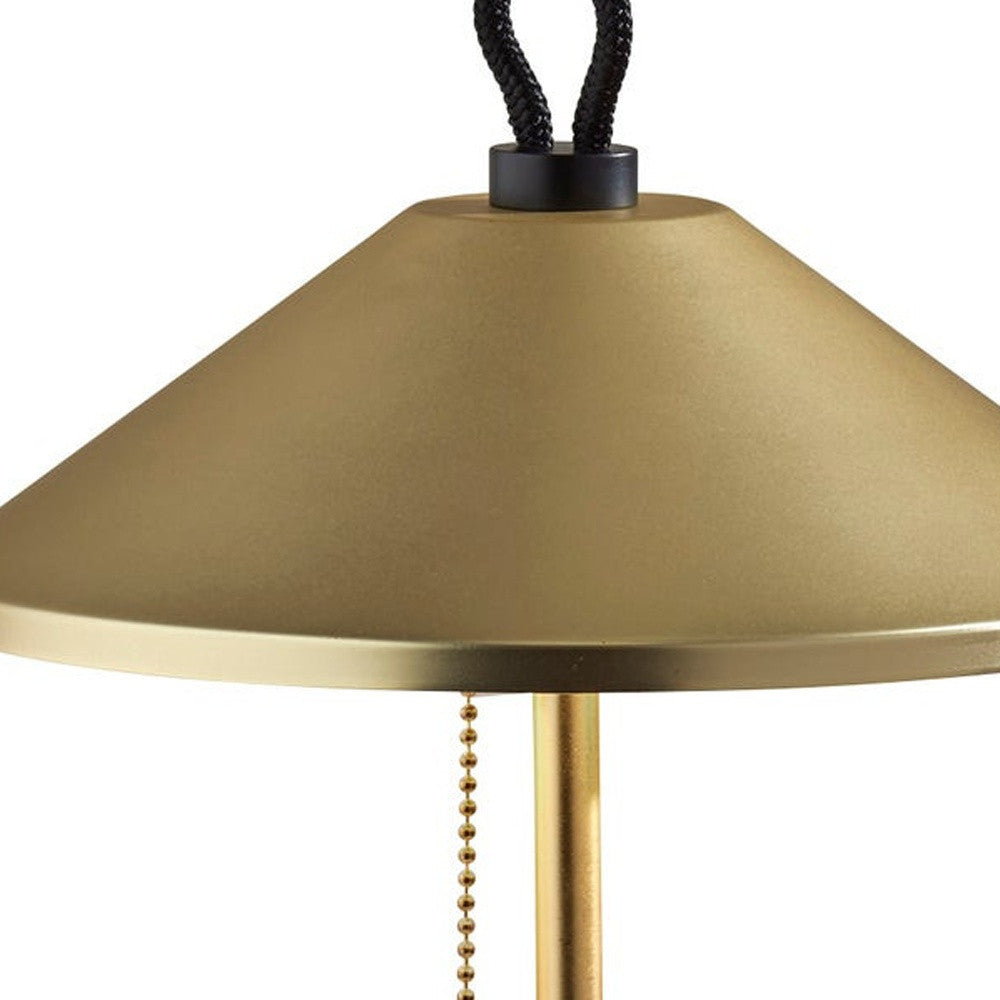 20" Black and Gold Metal Two Light Candlestick LED Table Lamp With Brass Cone Shade