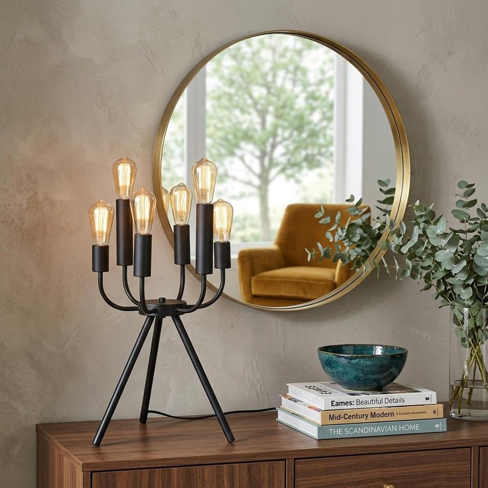 24" Black Six Light Tripod Tripod Lamp