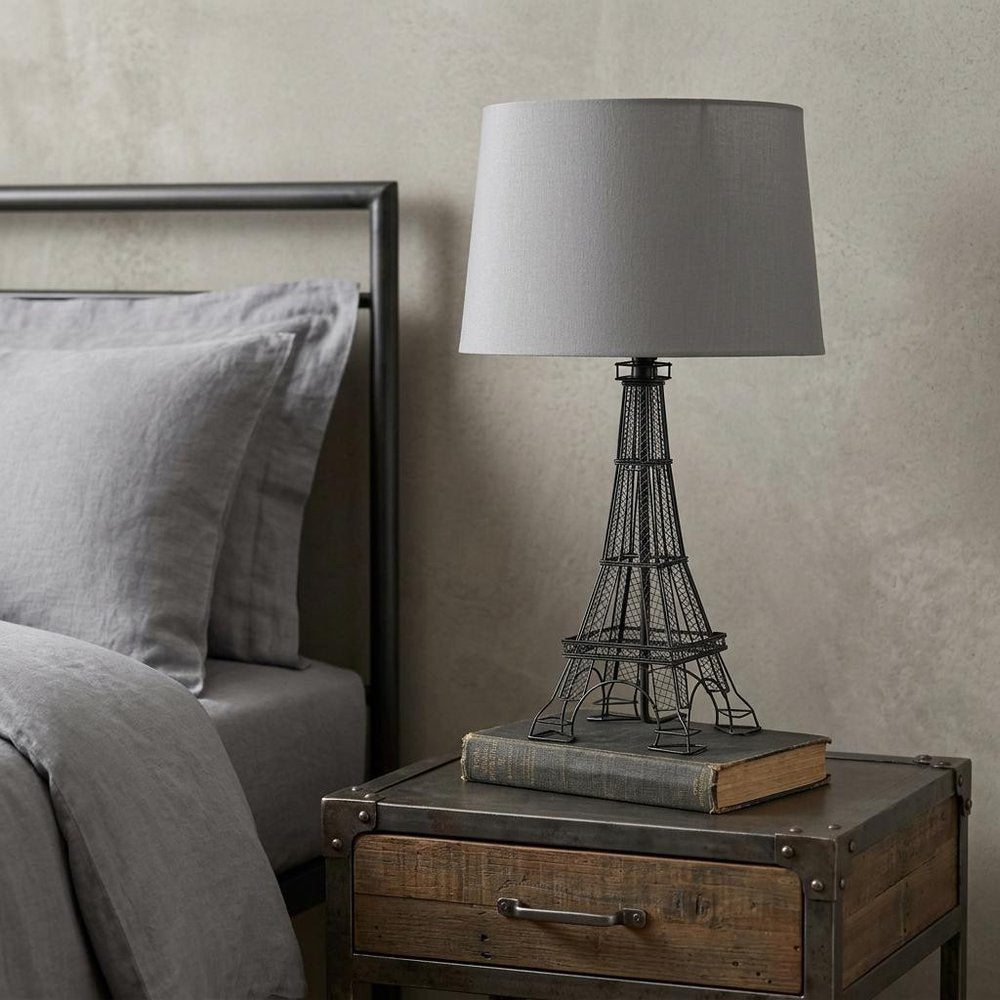 25" Black Acrylic Paris Desk Table Lamp With Gray Drum Shade