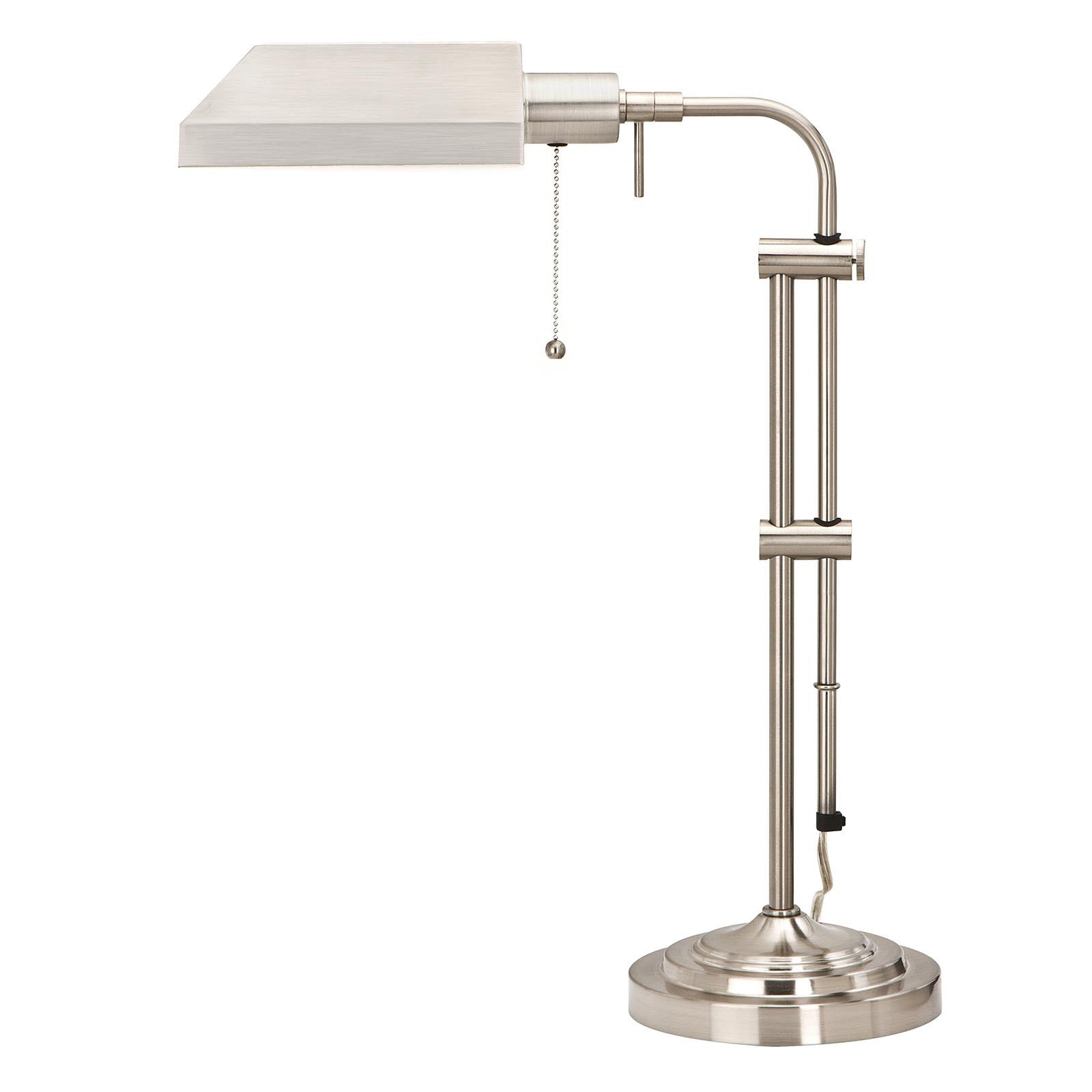 26" Nickel Metal Adjustable Table Lamp With Nickel Rectangular Shade