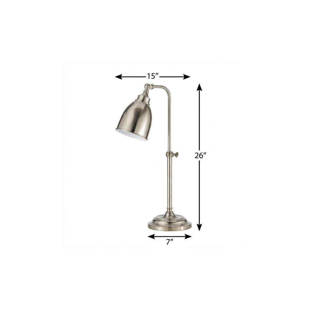26" Nickel Metal Adjustable Table Lamp With Nickel Dome Shade