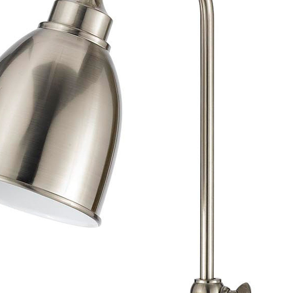 26" Nickel Metal Adjustable Table Lamp With Nickel Dome Shade