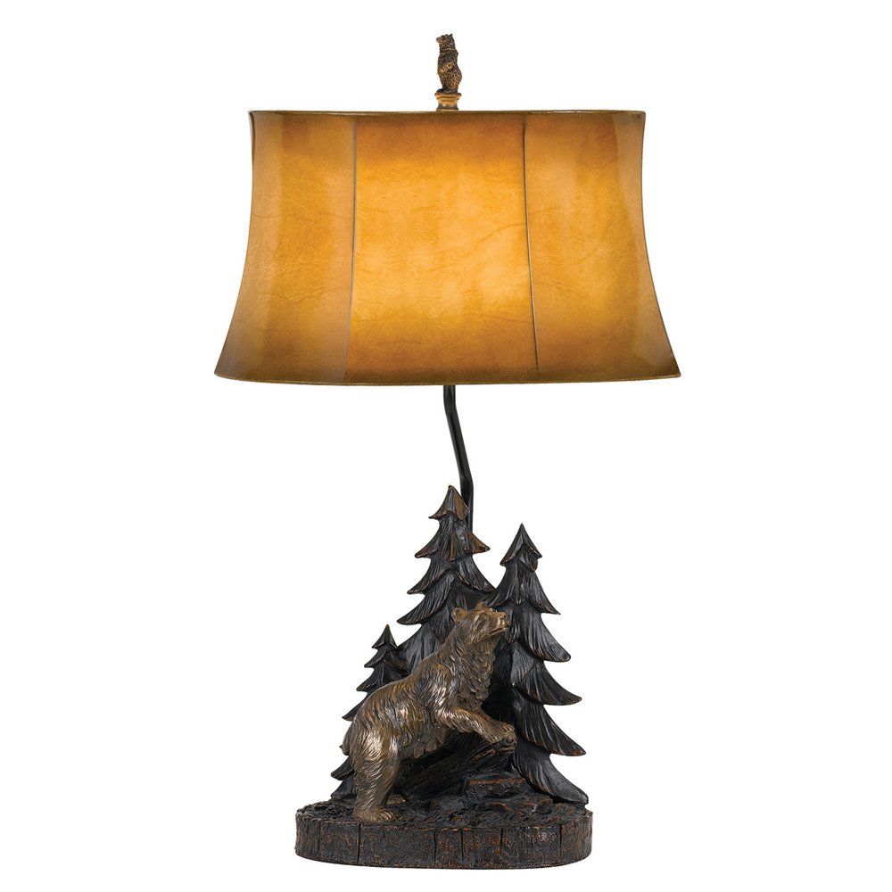 29" Antiqued Bronze Novelty Table Lamp With Brown Bell Shade