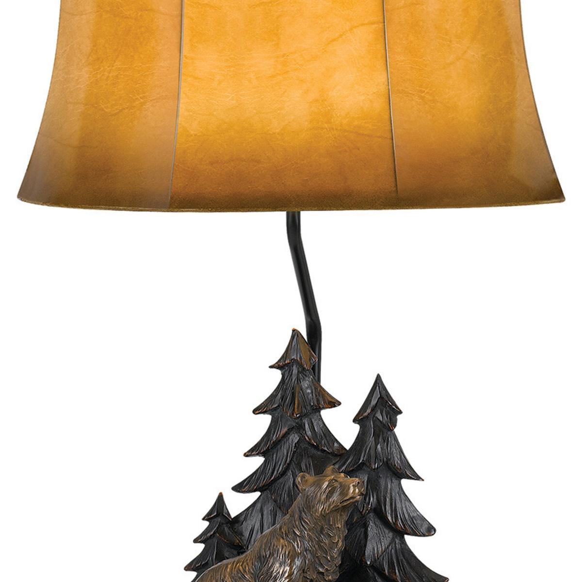 29" Antiqued Bronze Novelty Table Lamp With Brown Bell Shade