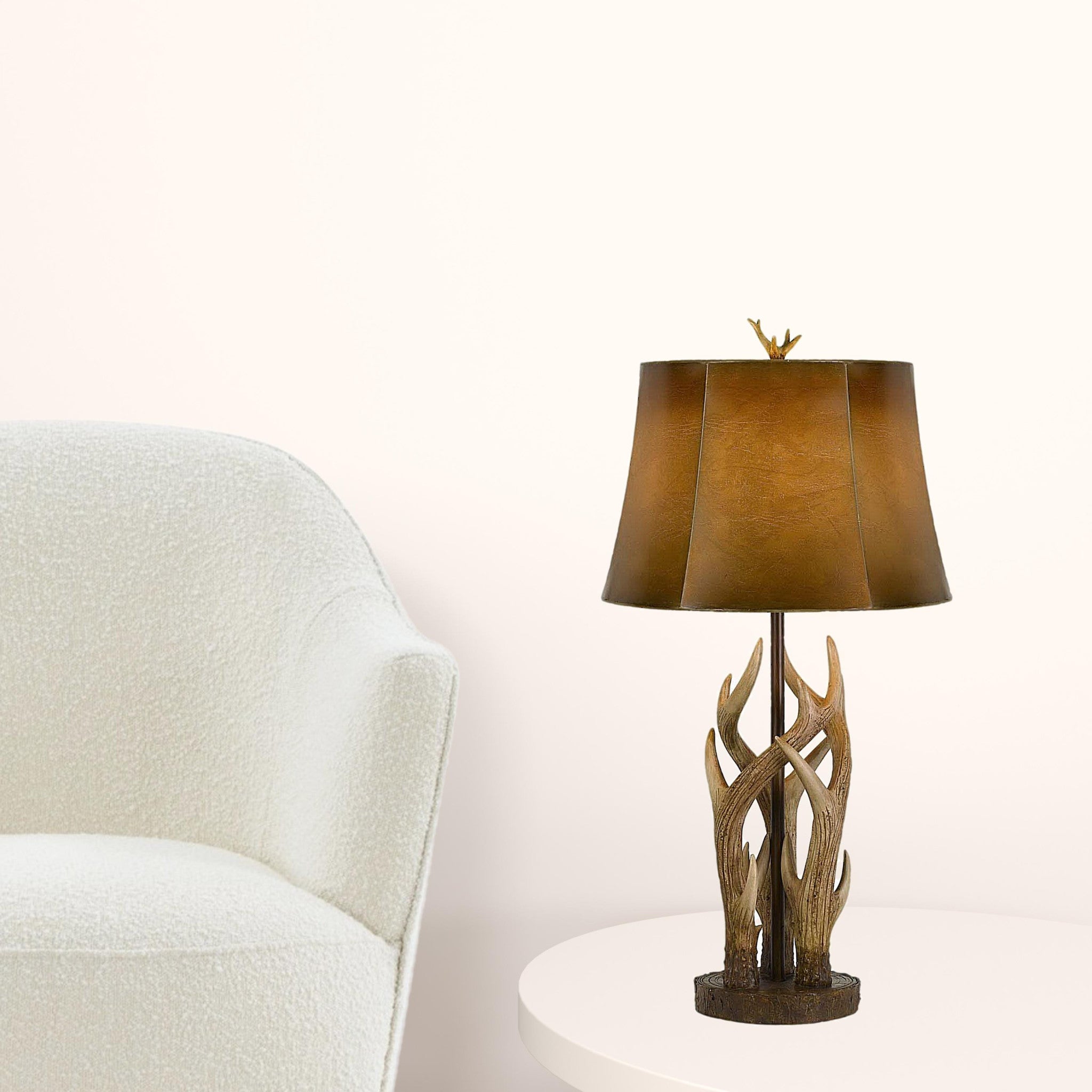 33" Brown Antlers Table Lamp With Brown Drum Shade