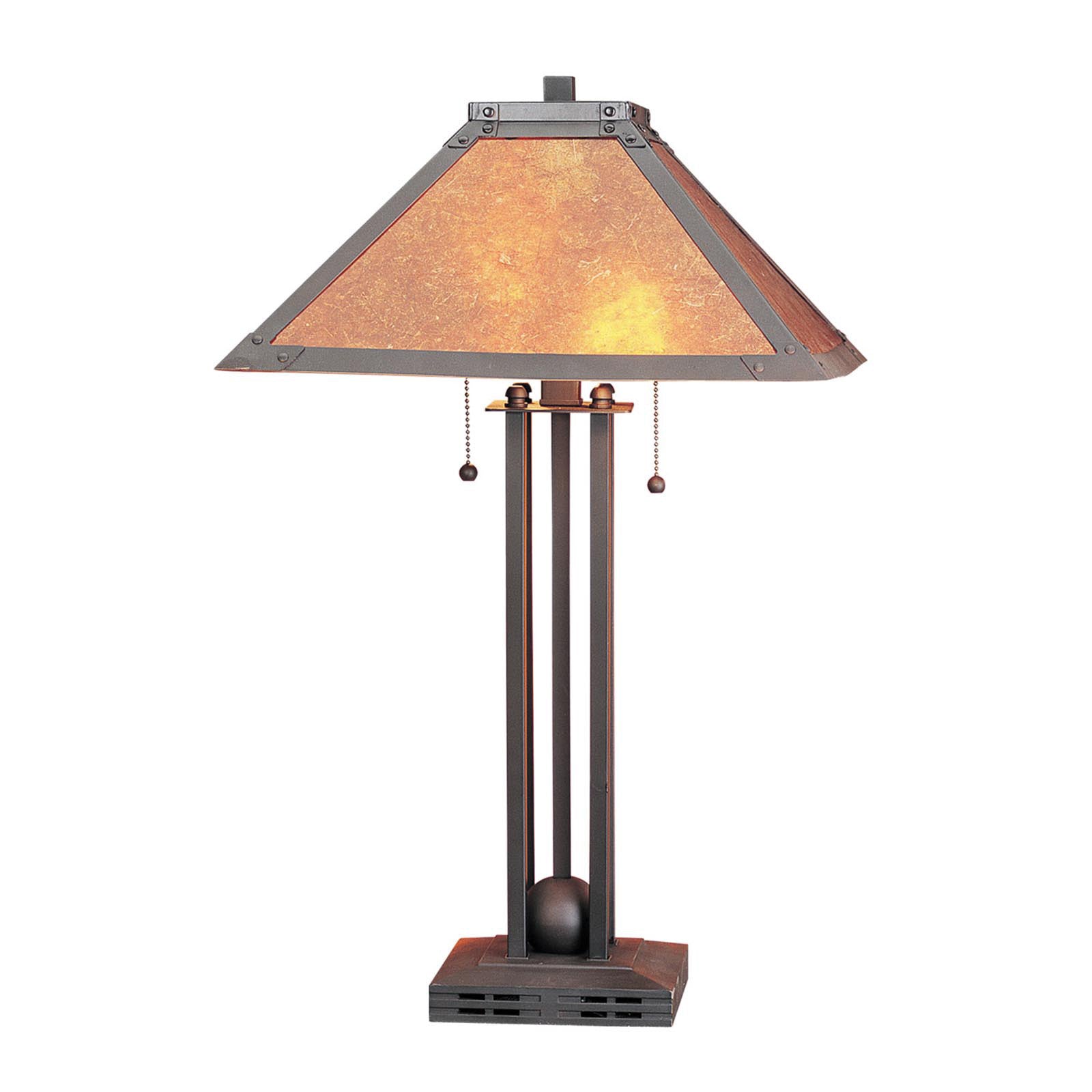 25" Gray Metal Two Light Cylinder Table Lamp With Amber Square Shade