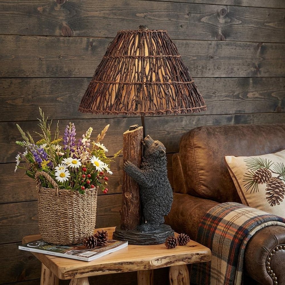 29" Gray Novelty Table Lamp With Brown Empire Shade