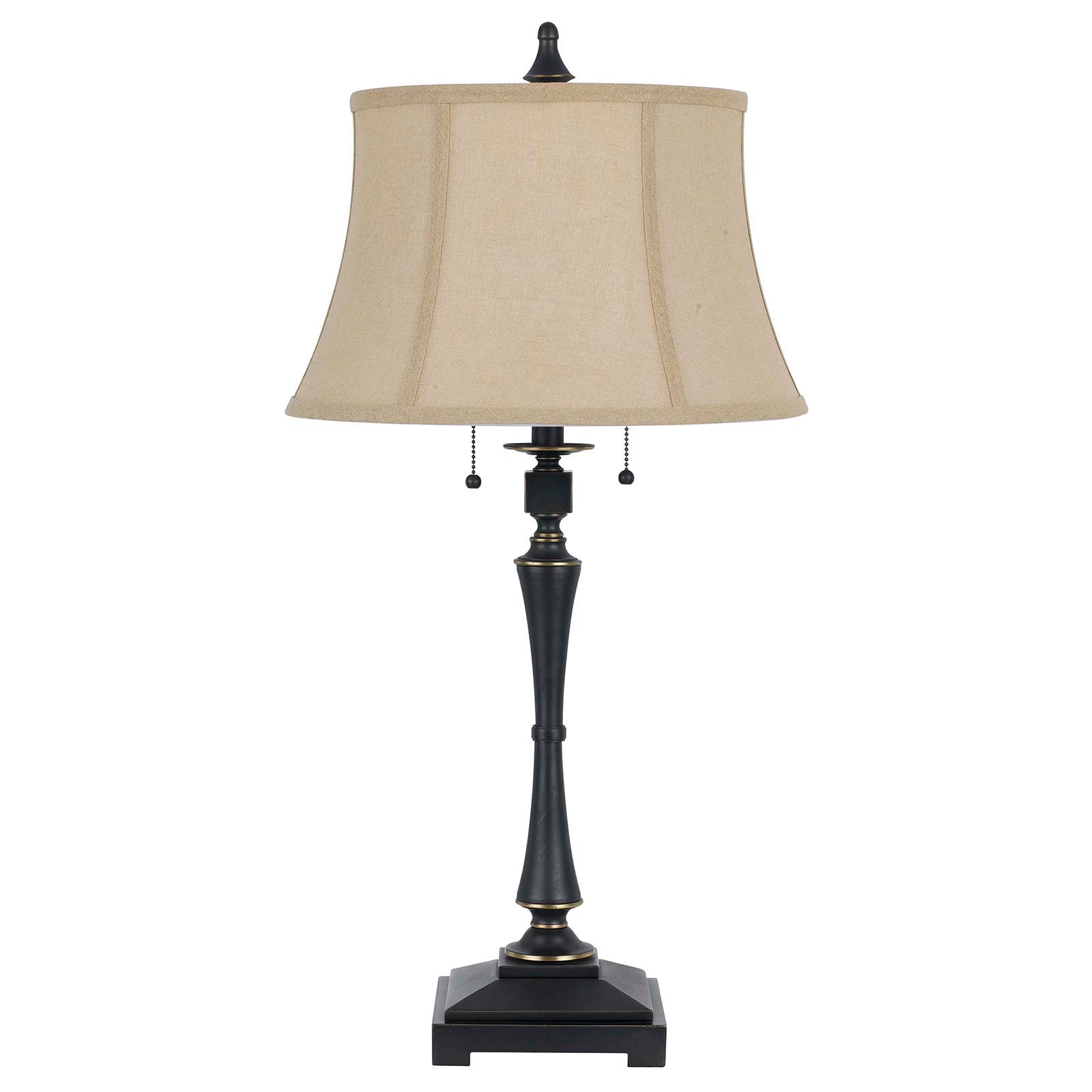 31" Bronze Metal Two Light Table Lamp With Beige Empire Shade