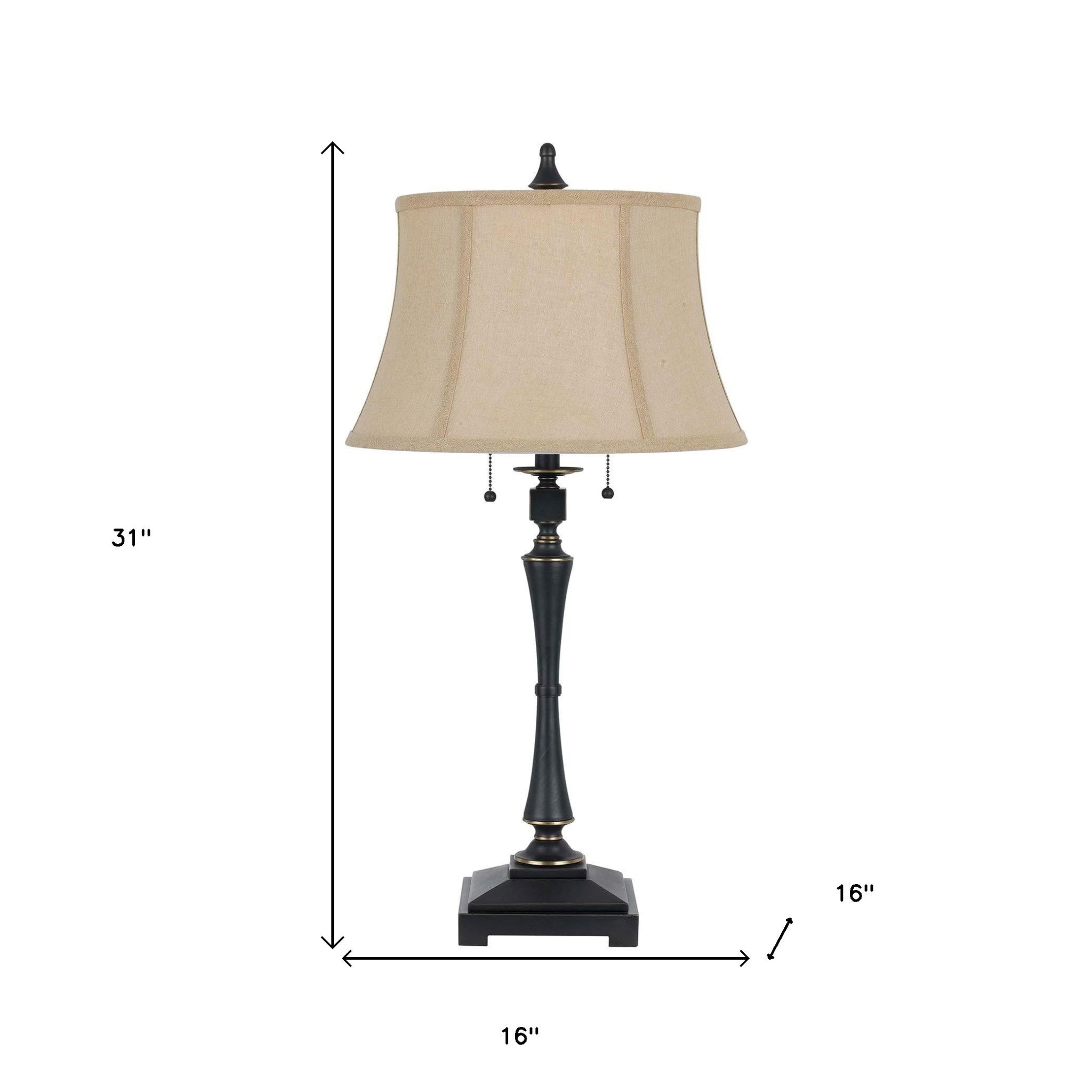 31" Bronze Metal Two Light Table Lamp With Beige Empire Shade