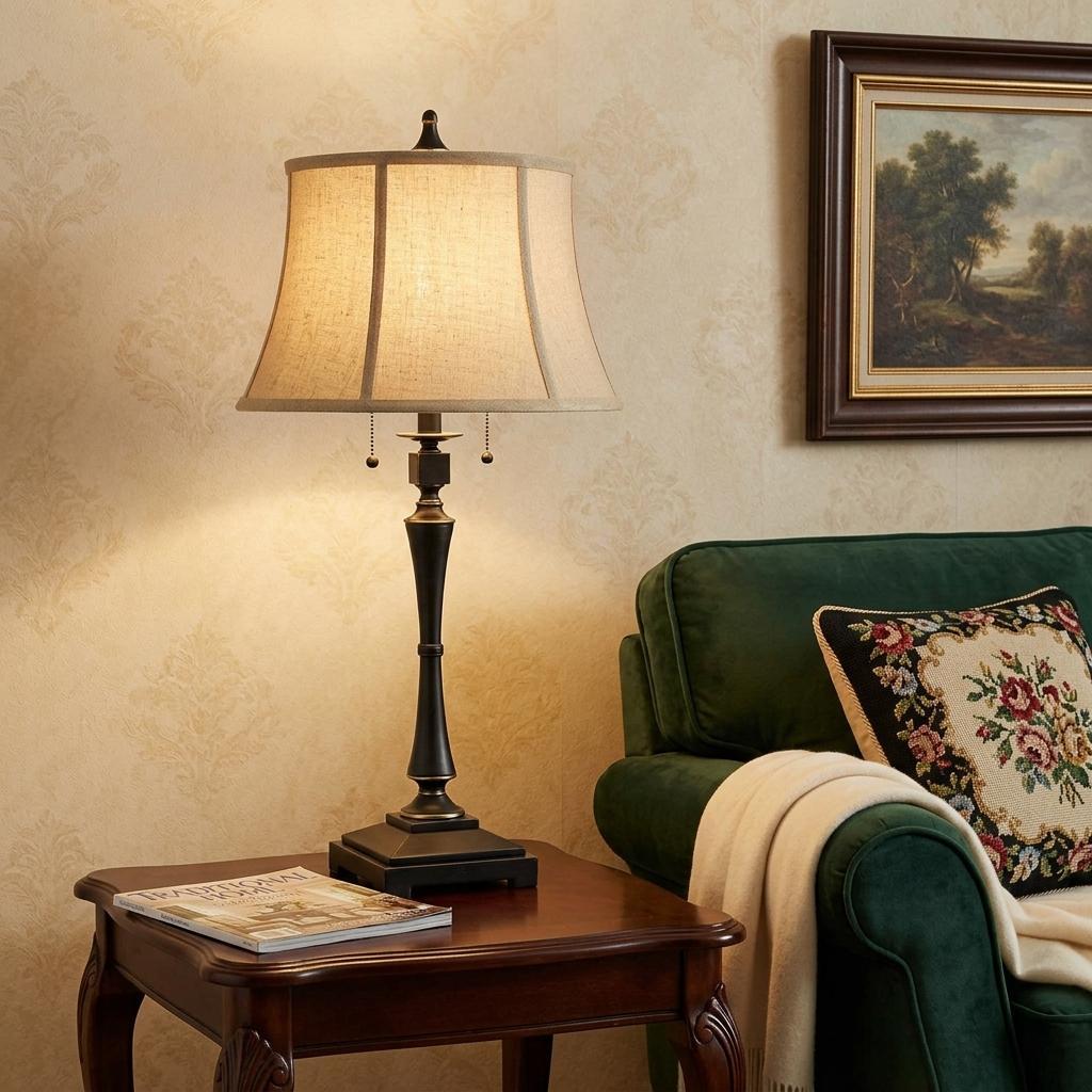 31" Black Metal Two Light Candlestick Table Lamp With Beige Empire Shade