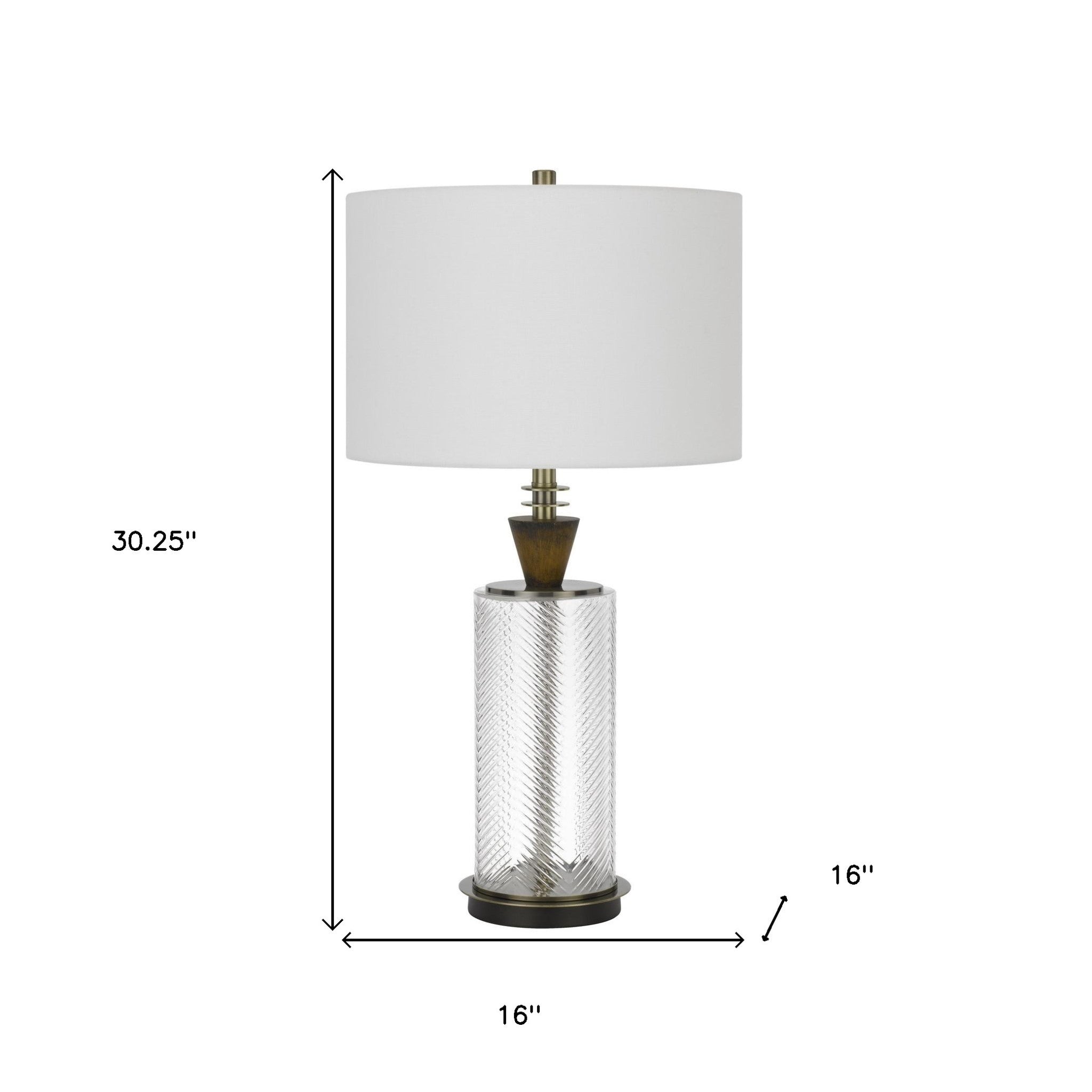 30" Clear Metal Table Lamp With White Empire Shade