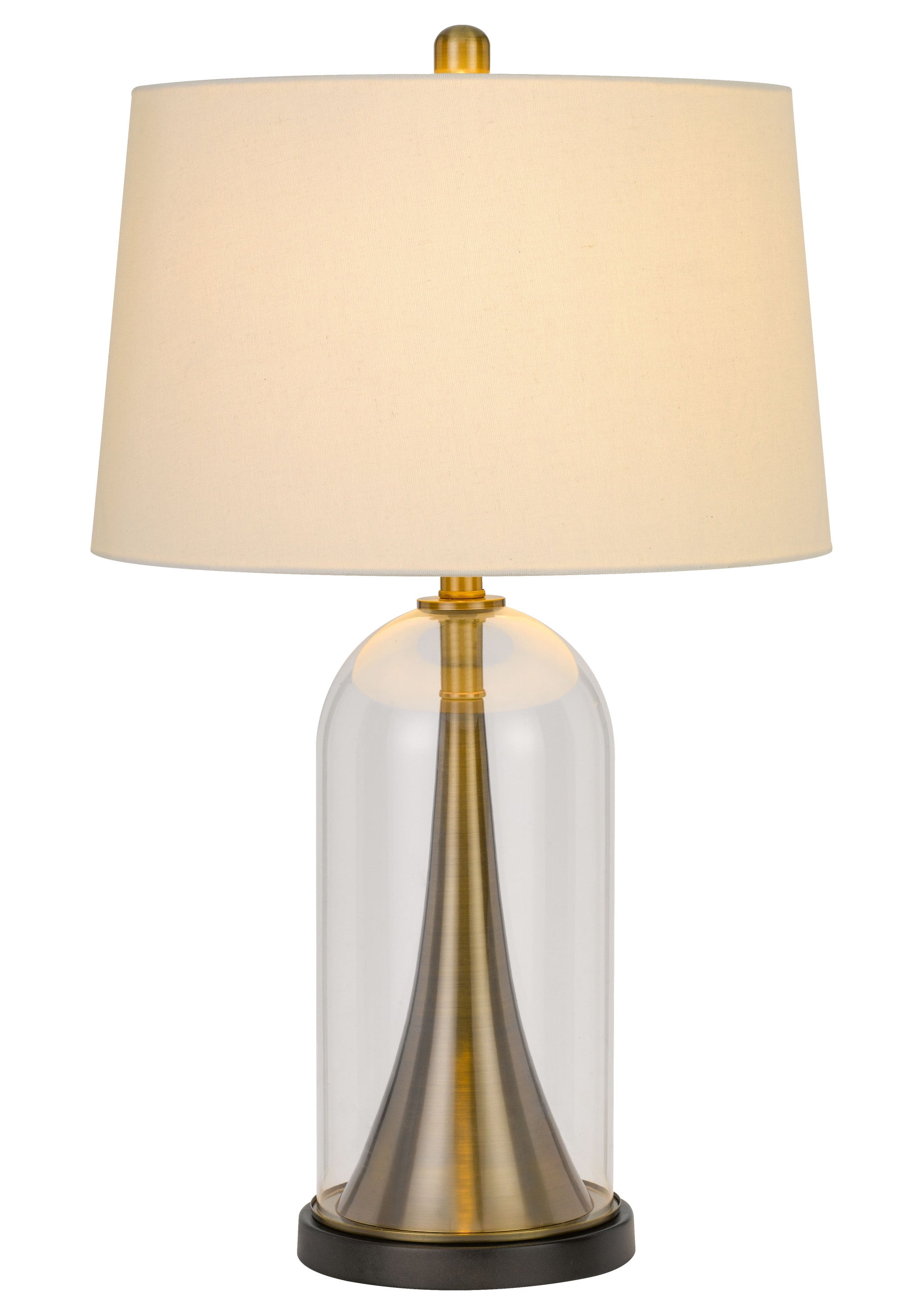 29" Clear Metal Table Lamp With White Empire Shade