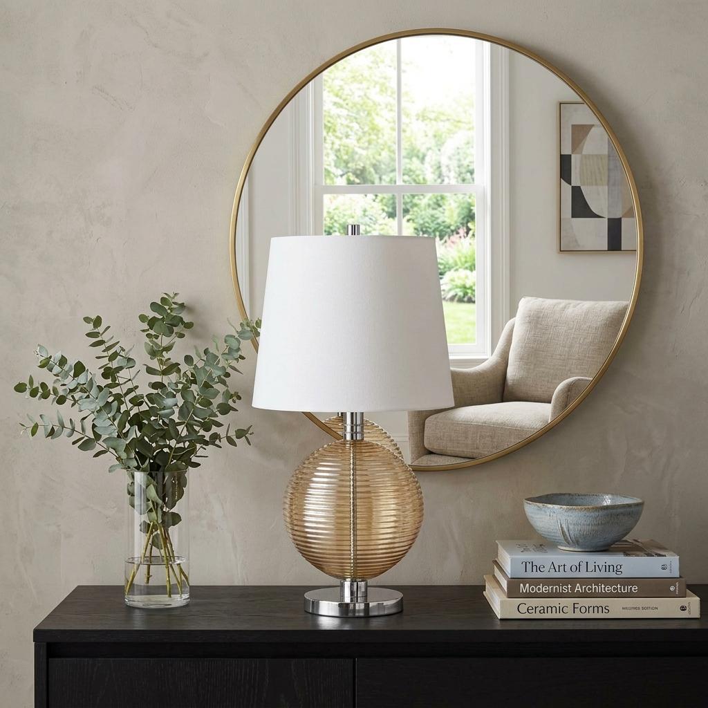 28" Nickel Metal Globe Table Lamp With White Empire Shade