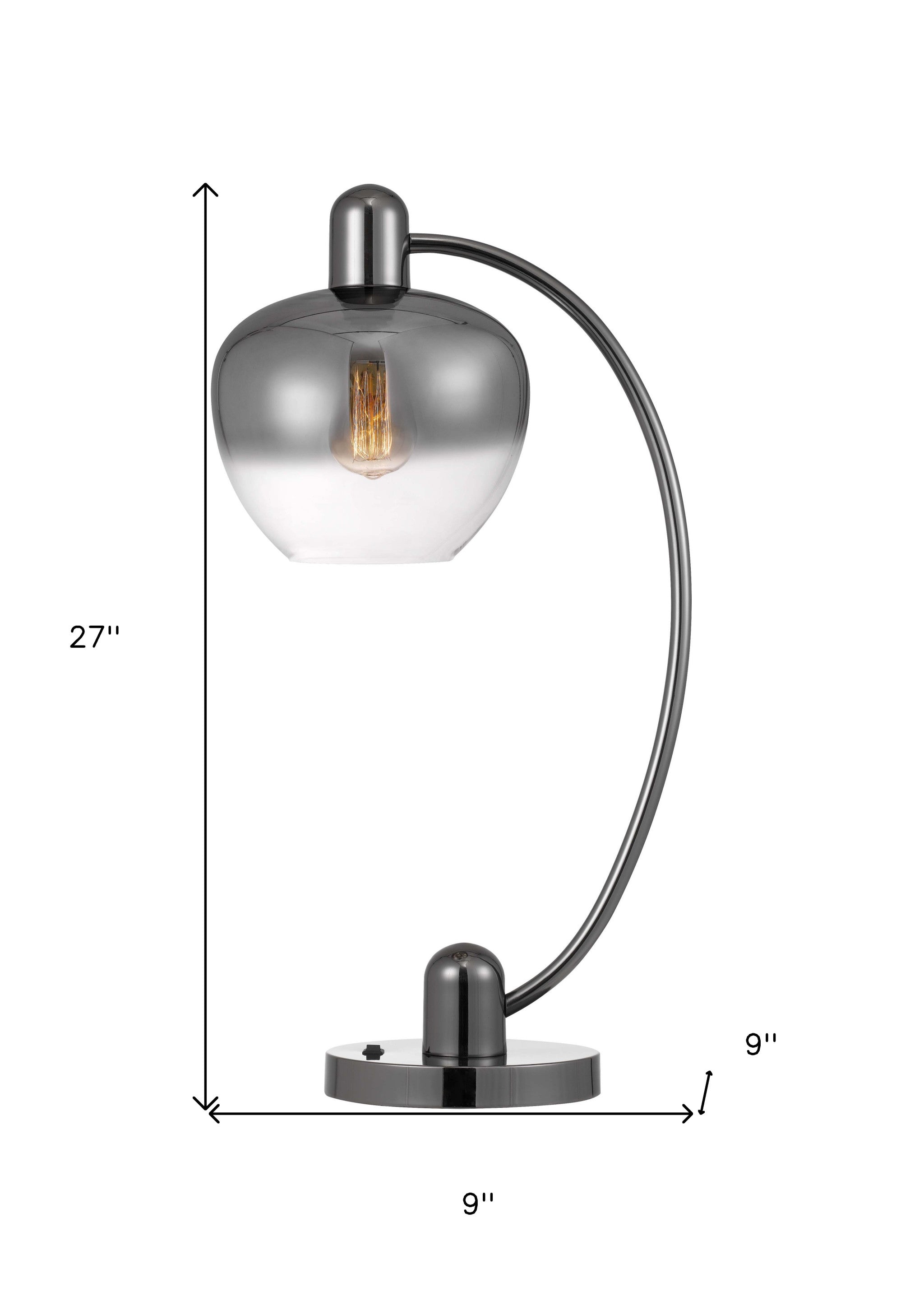 27" Gunmetal Metal Table Lamp With Silver Metallic Globe Shade