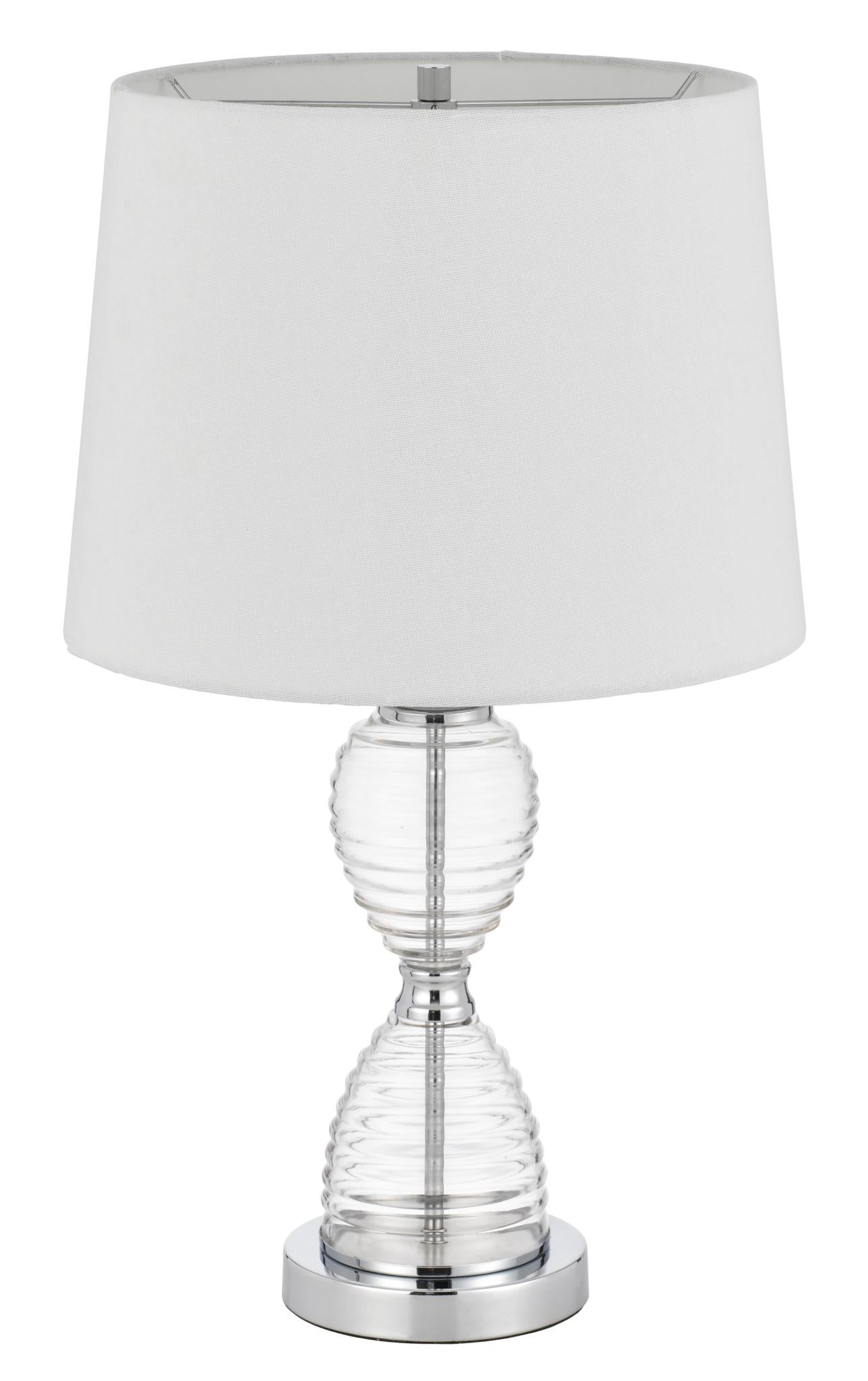 24" Clear Metal Table Lamp With White Empire Shade