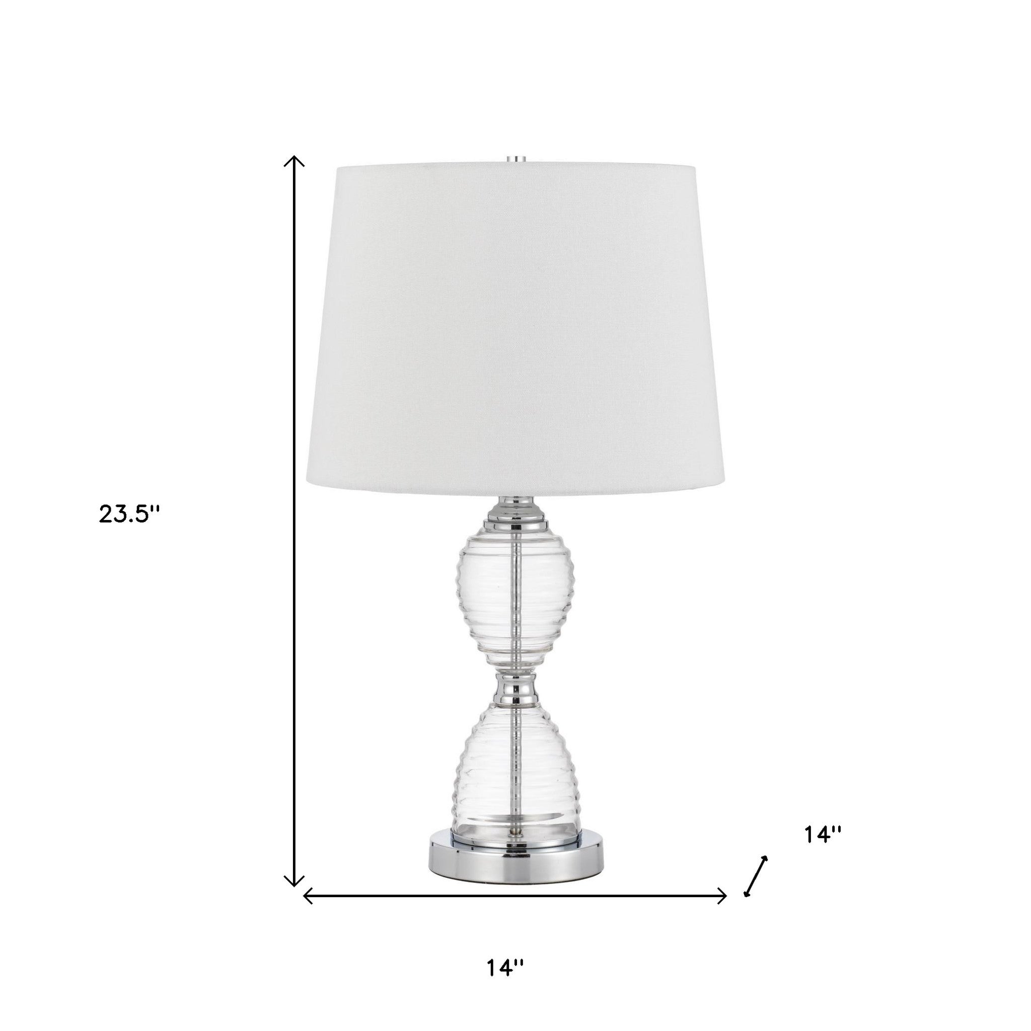 24" Clear Metal Table Lamp With White Empire Shade