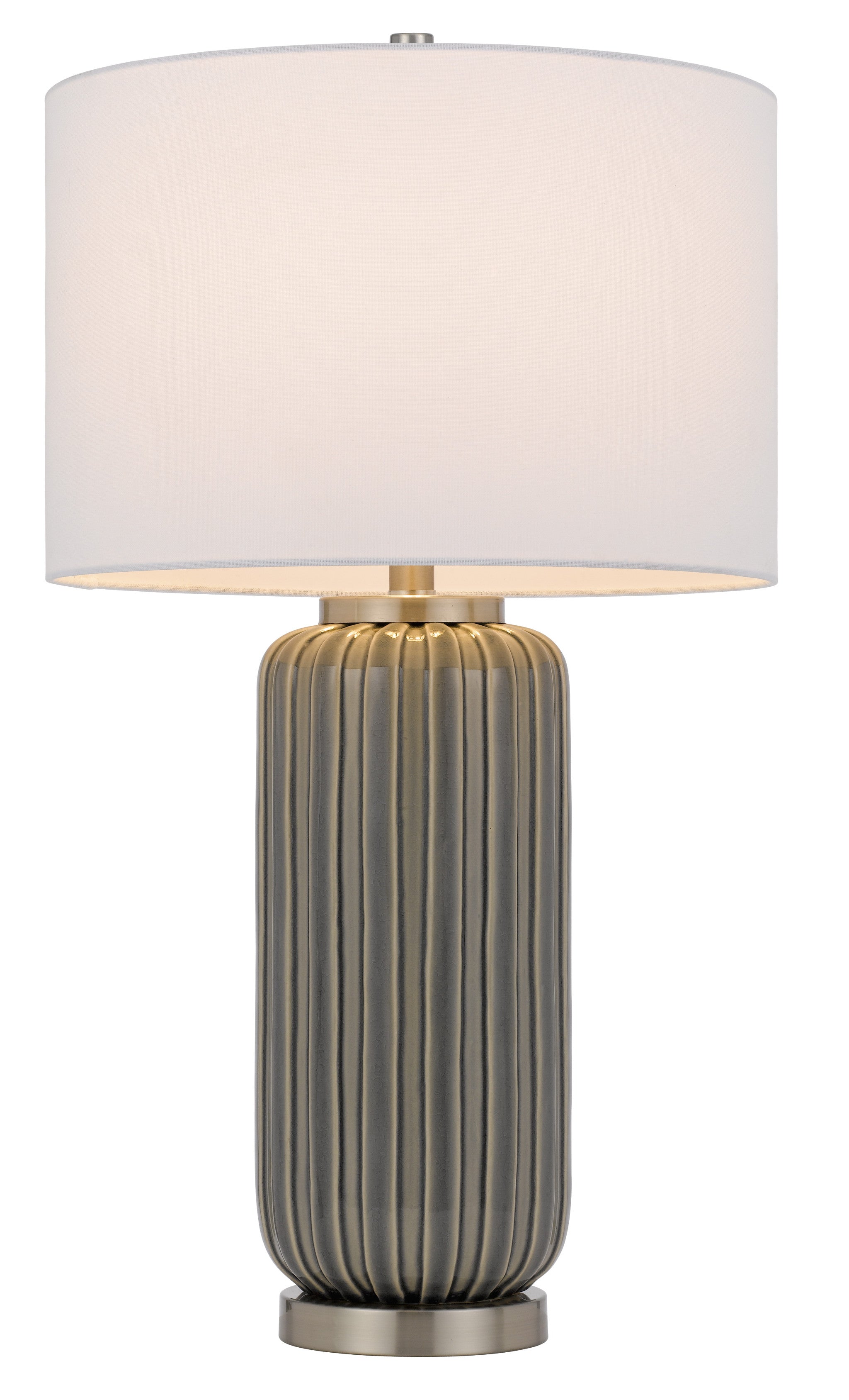 29" Taupe Metal Table Lamp With White Drum Shade