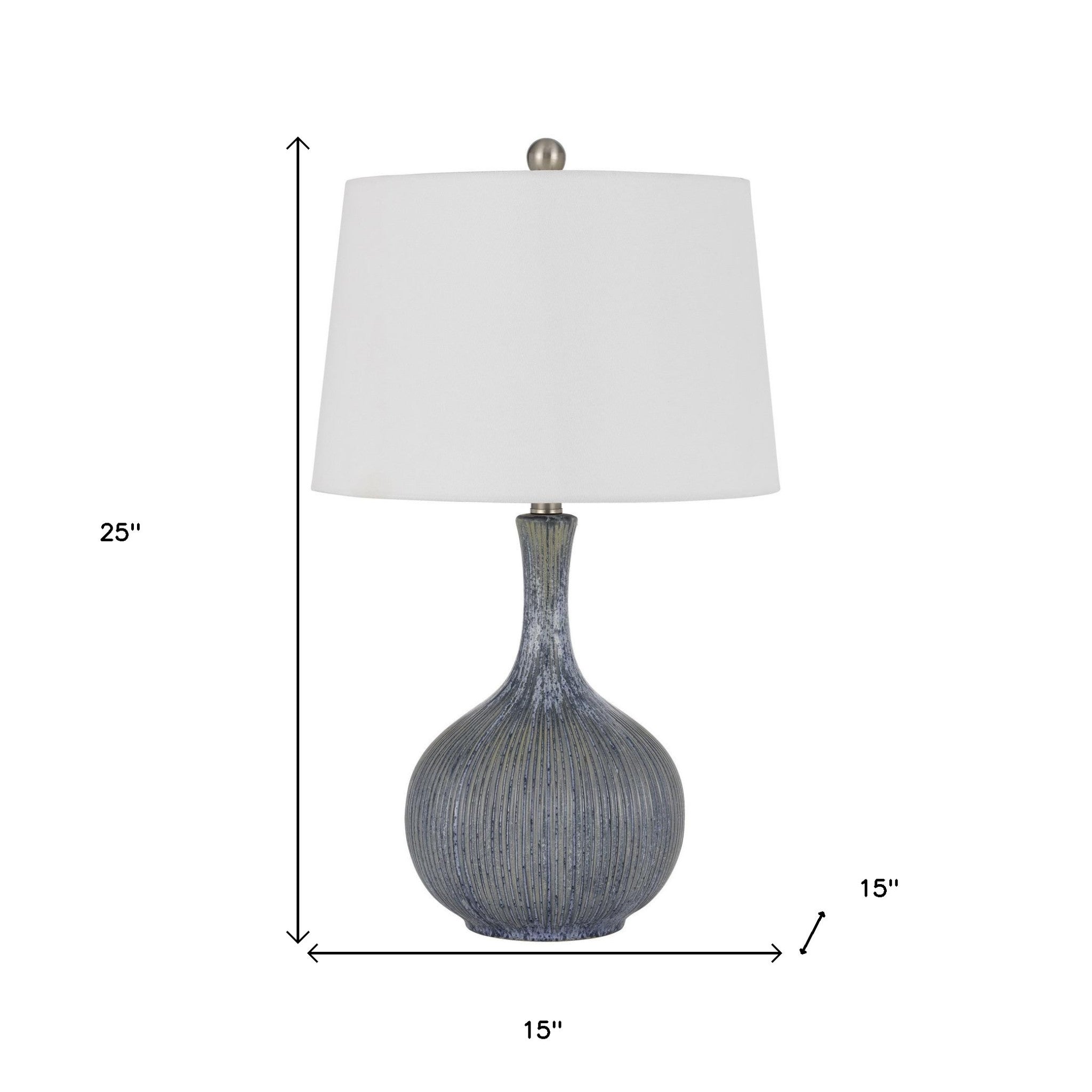25" Stone Ceramic Table Lamp With White Empire Shade