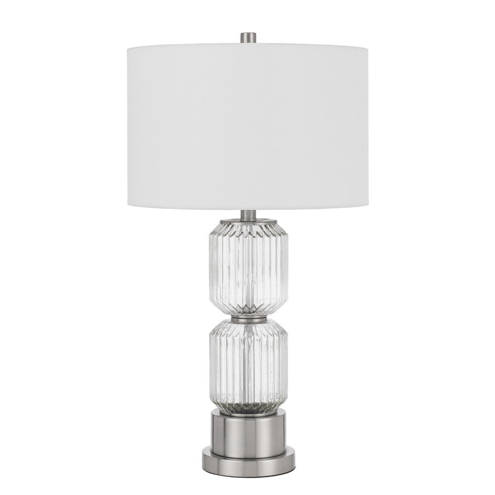 28" Nickel Metal Table Lamp With White Drum Shade