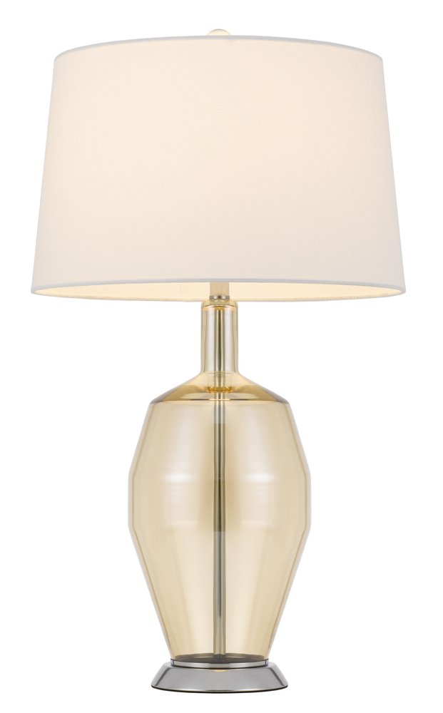 29" Nickel Metal Round Table Lamp With White Drum Shade