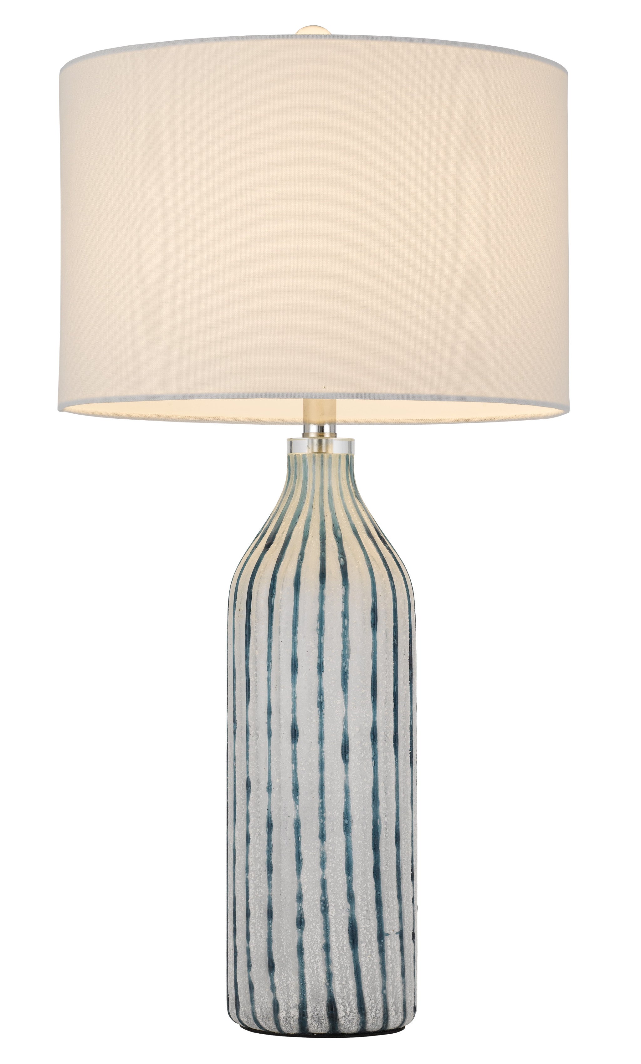 30" Aqua and Gray Glass Table Lamp With White Drum Shade