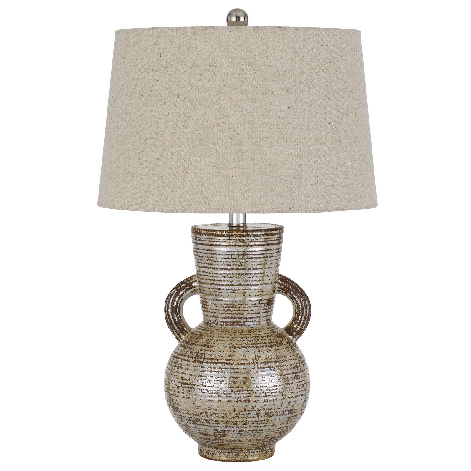 26" Bronze Ceramic Table Lamp With Brown Empire Shade