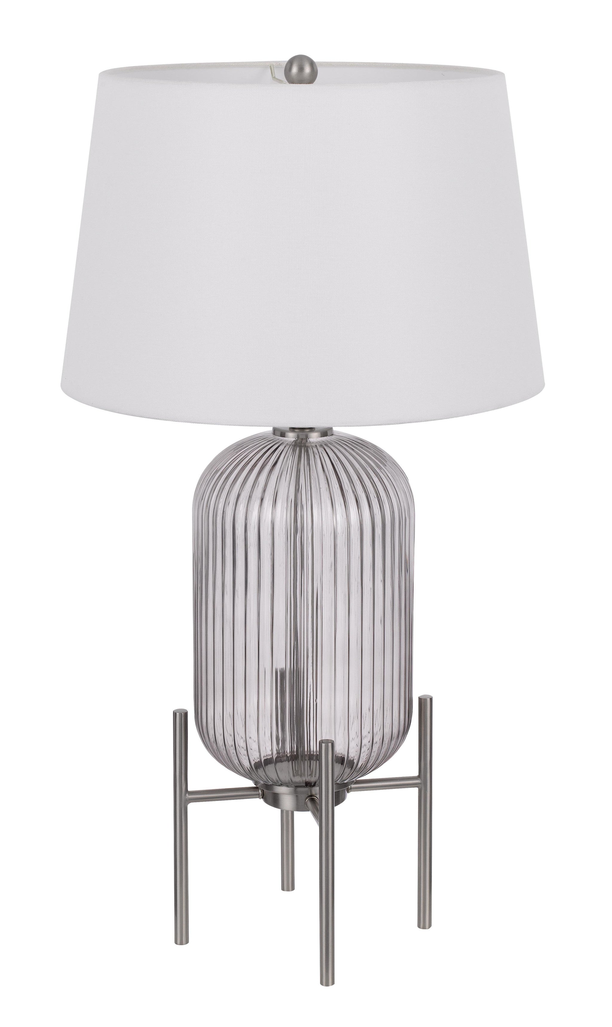 33" Nickel Glass Table Lamp With White Empire Shade