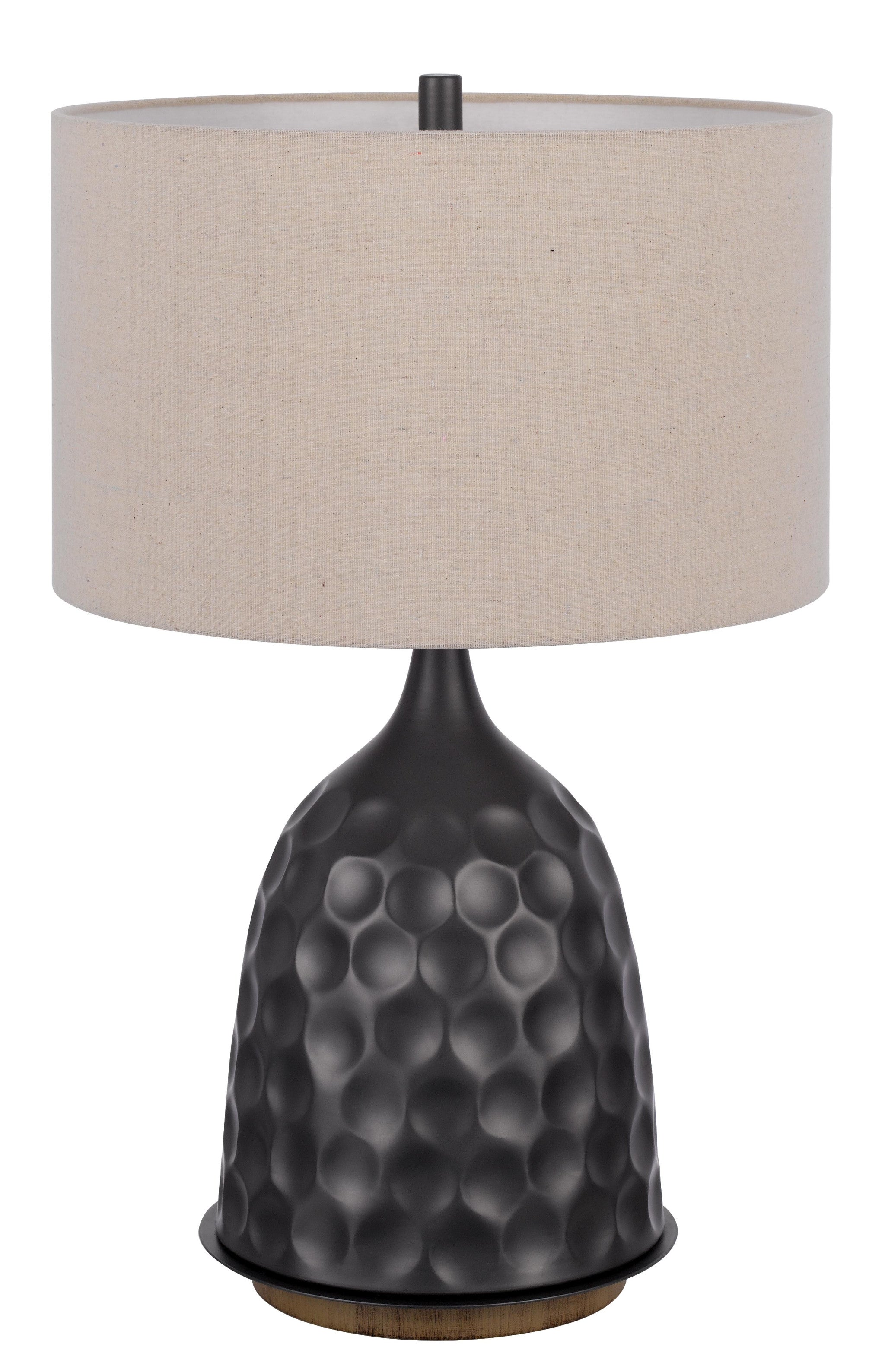 29" Gray Metal Table Lamp With Brown Drum Shade