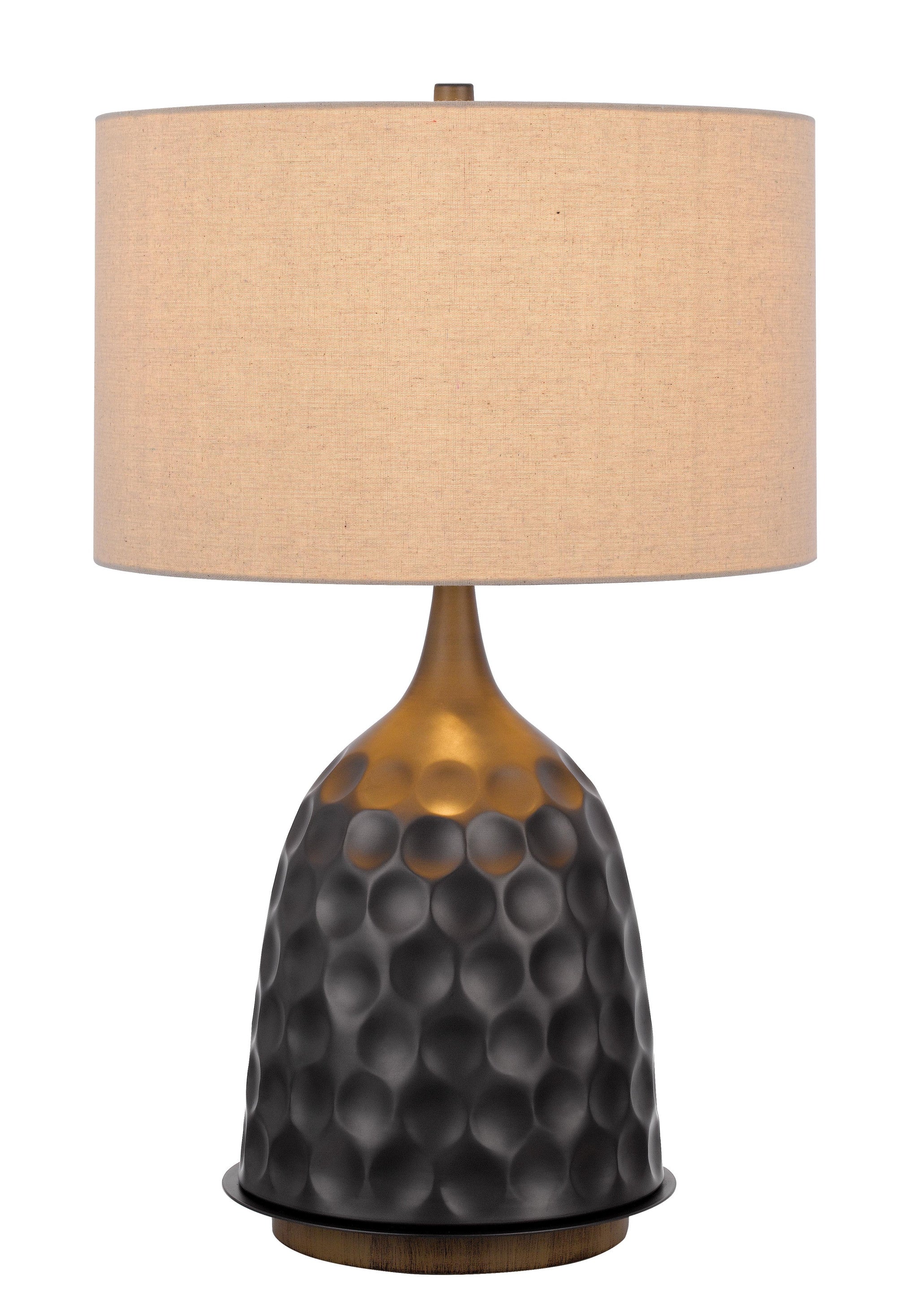 29" Gray Metal Table Lamp With Brown Drum Shade