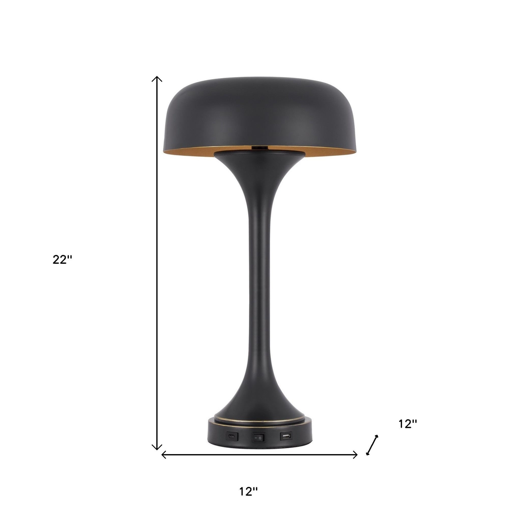 22" Bronze Metal Two Light USB Table Lamp With Bronze Dome Shade