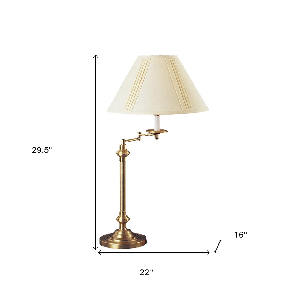 30" Bronze Metal Swing Arm Table Lamp With Off White Empire Shade