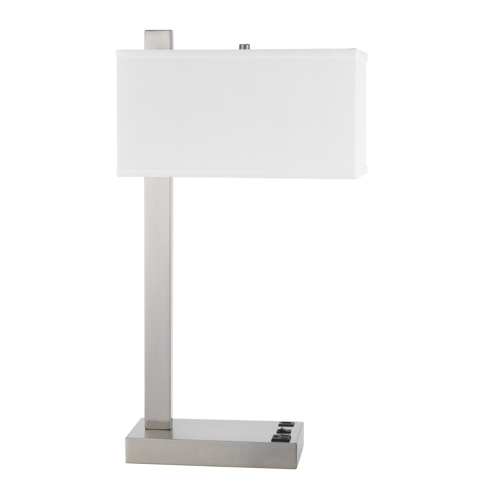 25" Nickel Metal Desk Usb Table Lamp With White Rectangular Shade
