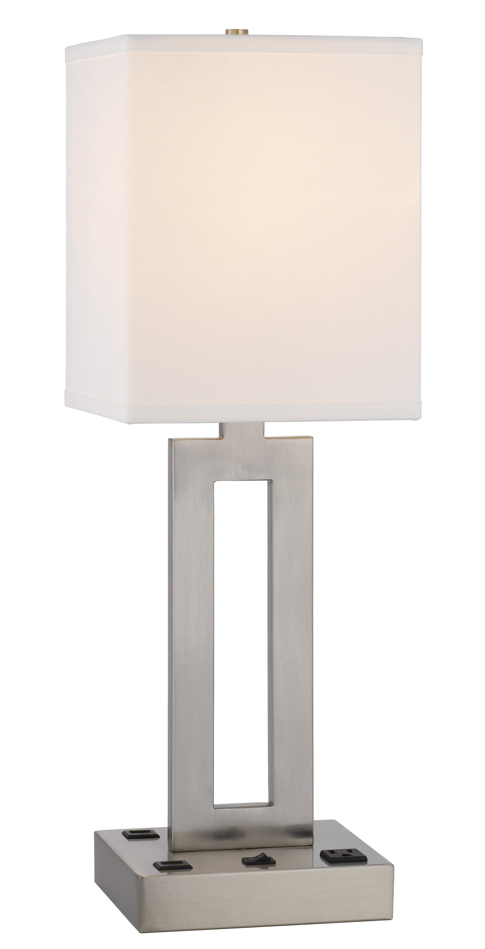 24" Nickel Metal Desk Usb Table Lamp With White Drum Shade
