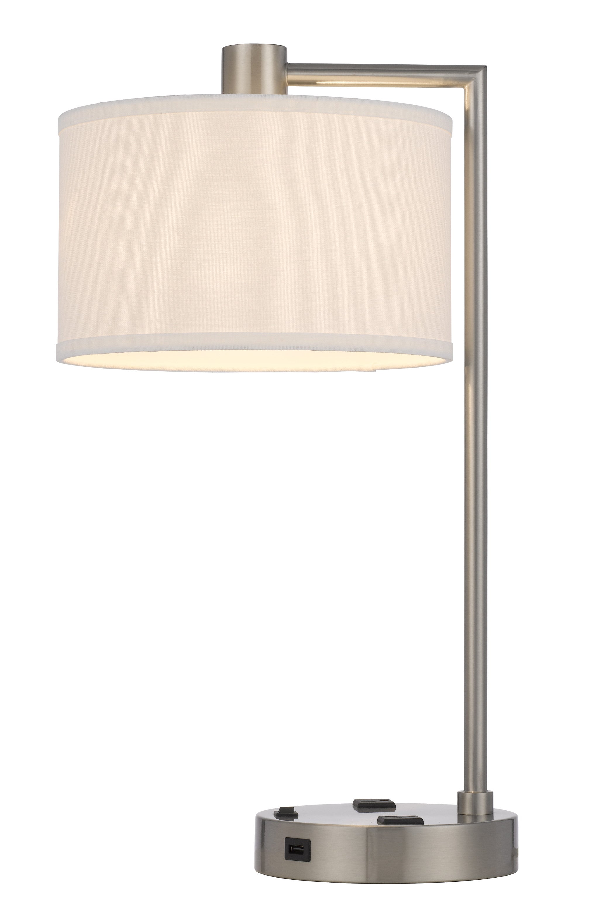22" Nickel Metal Desk Usb Table Lamp With White Drum Shade