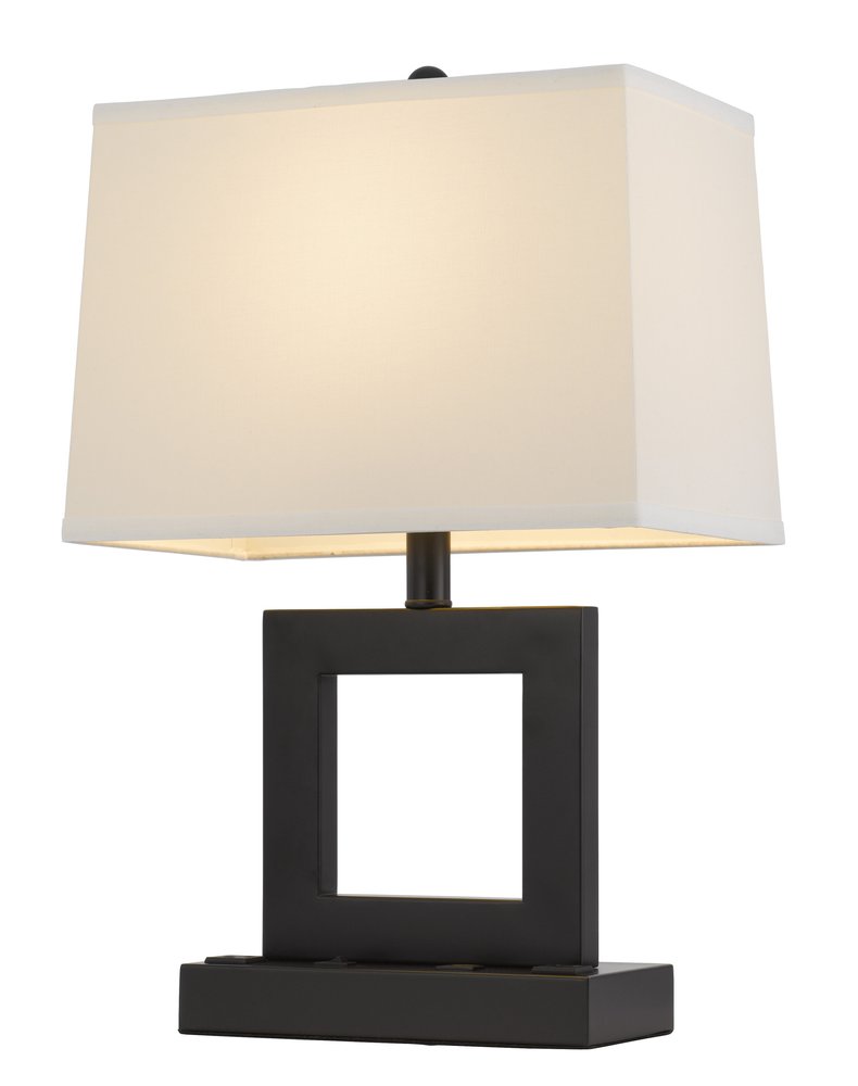 22" Bronze Metal Desk Usb Table Lamp With White Rectangular Shade