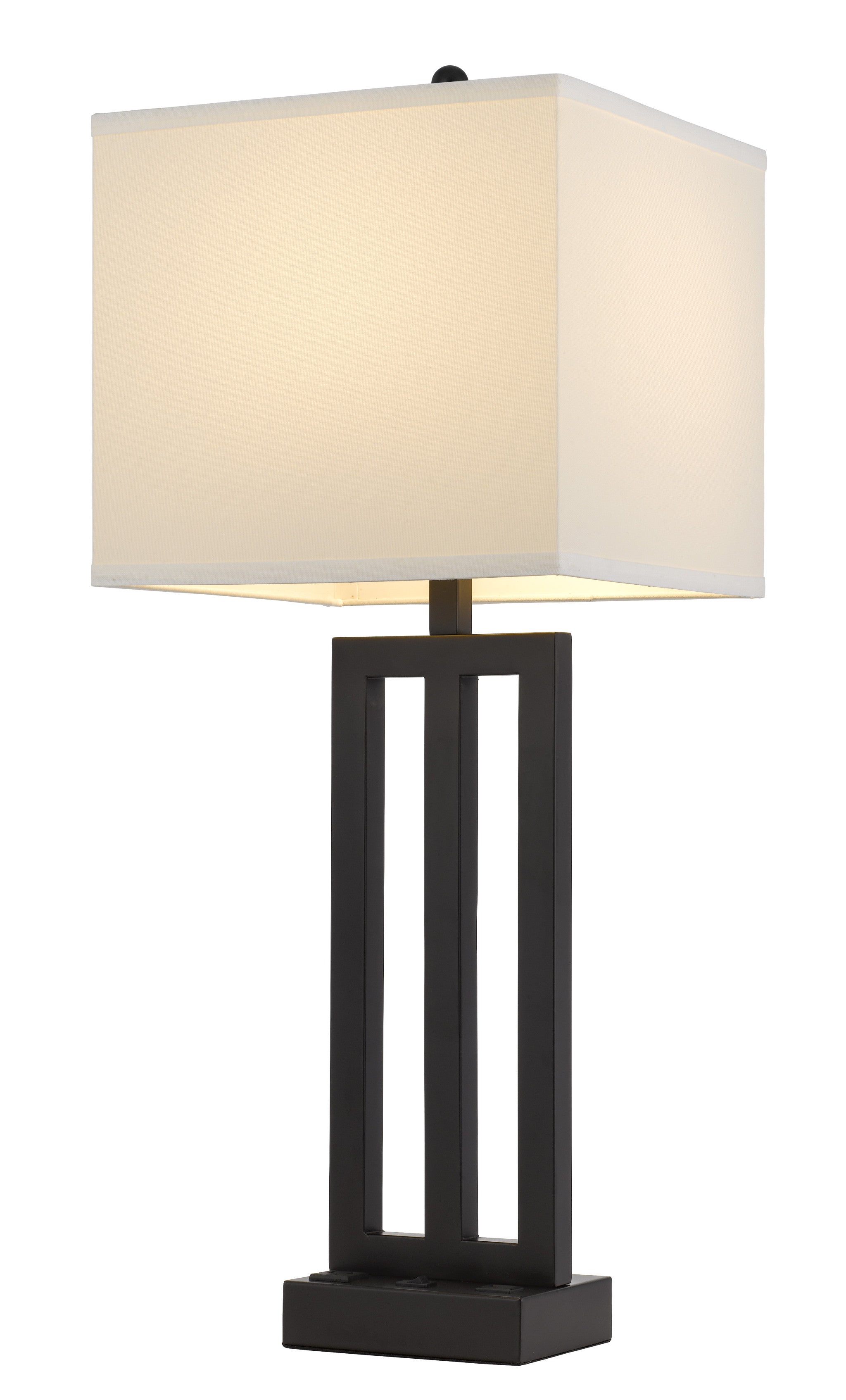 30" Bronze Metal Usb Table Lamp With White Rectangular Shade