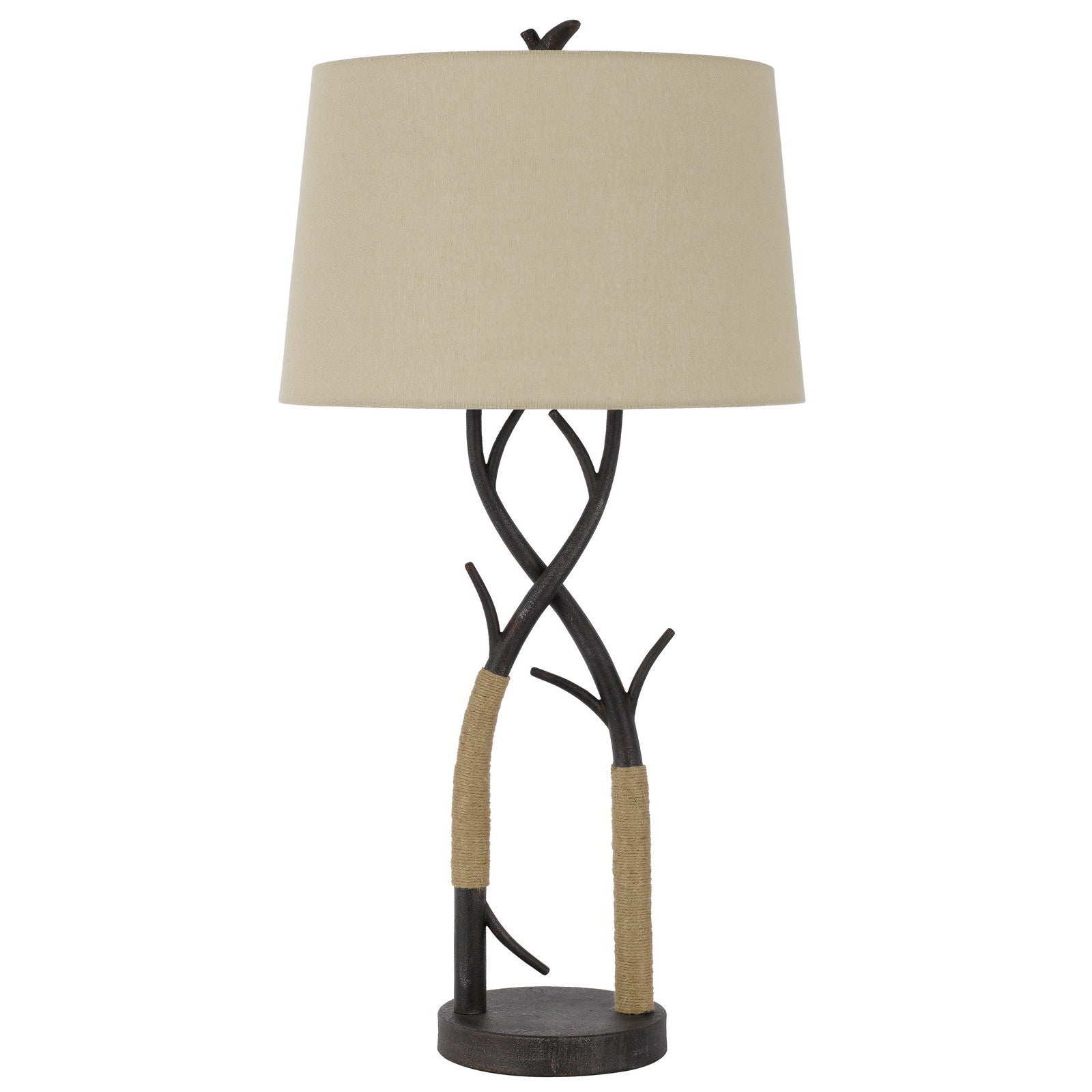 32" Charcoal Metal Table Lamp With Tan Empire Shade