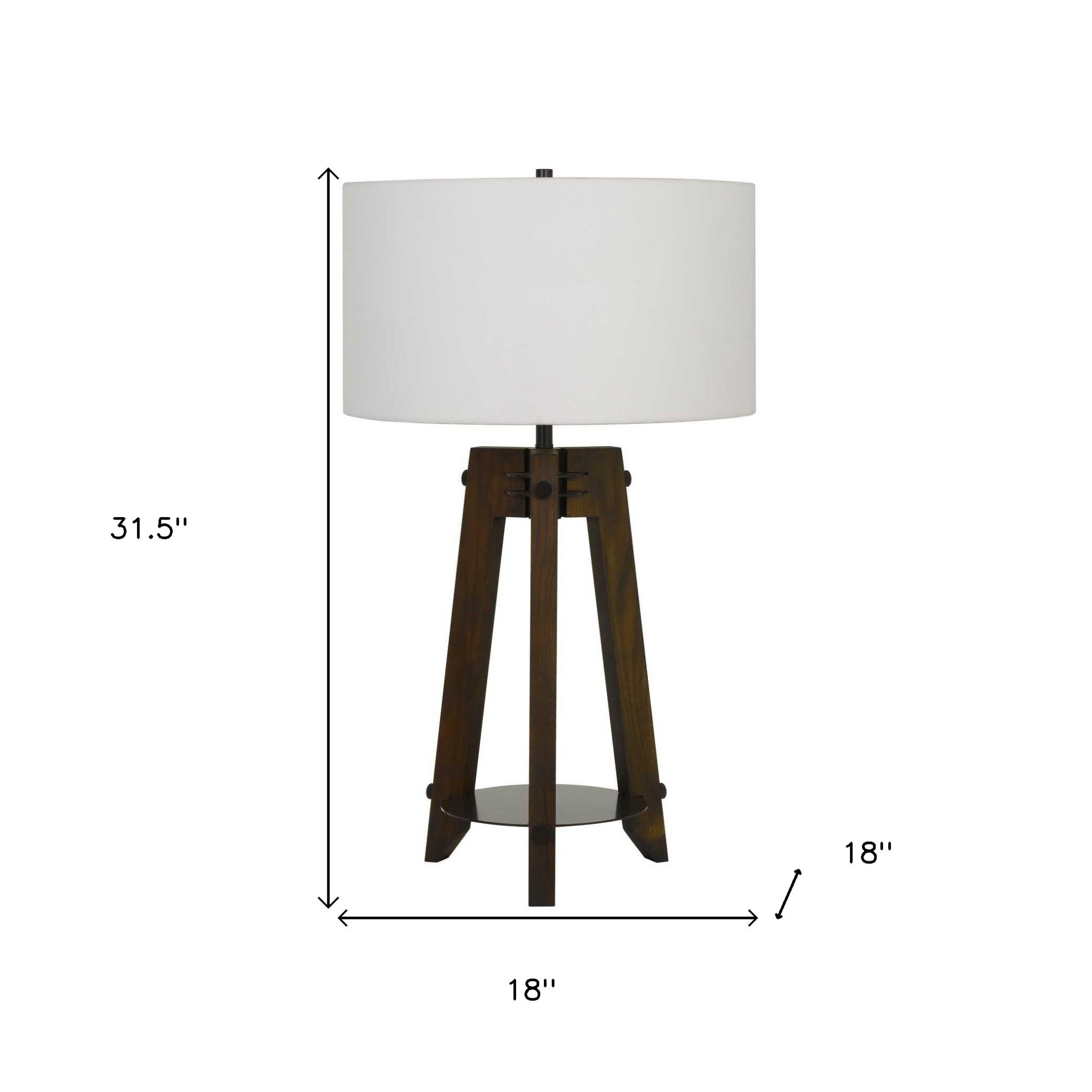 32" Brown Metal Table Lamp With Off White Drum Shade